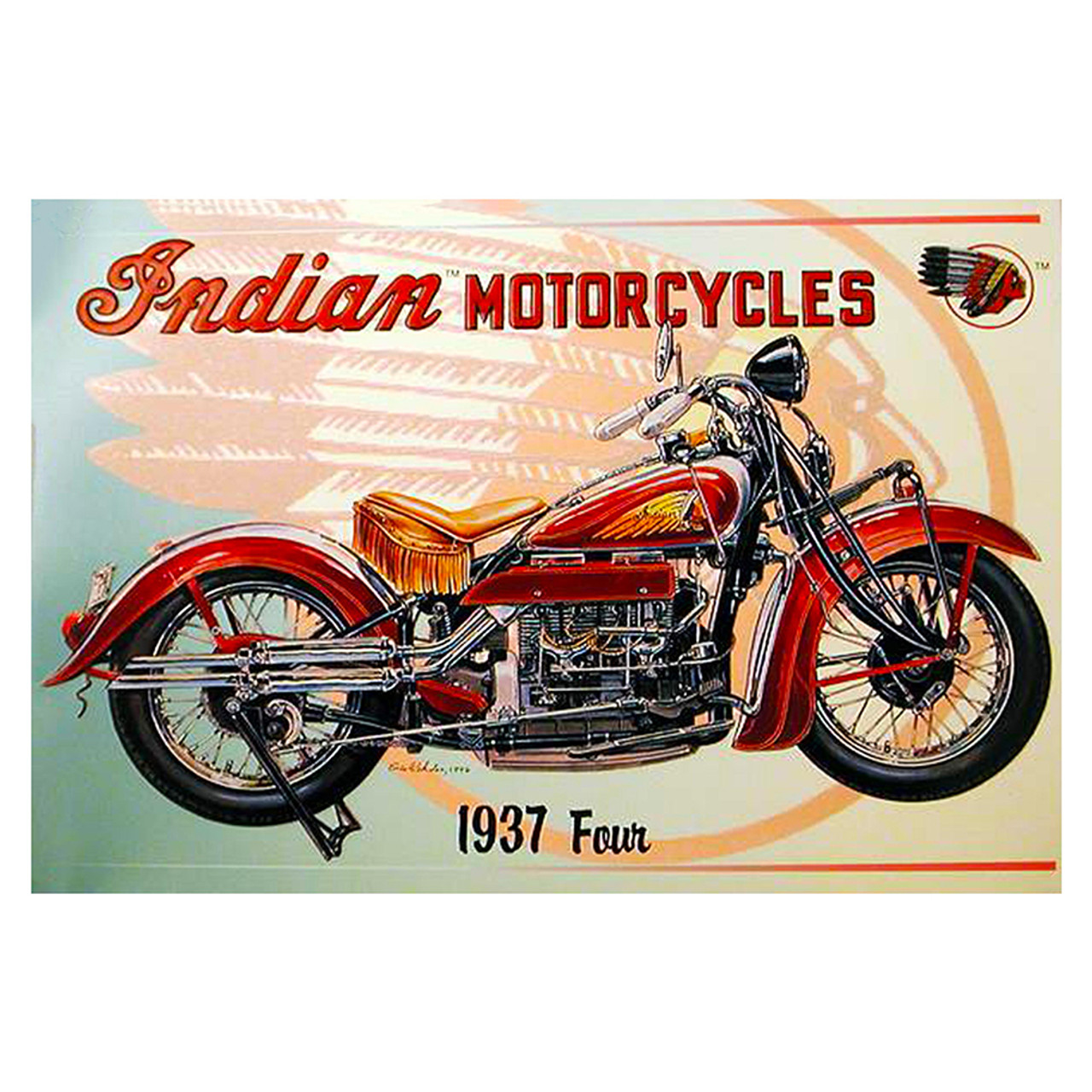 Vintage Indian Motorcycles 1937 Replica Aluminum Sign Wall Decor