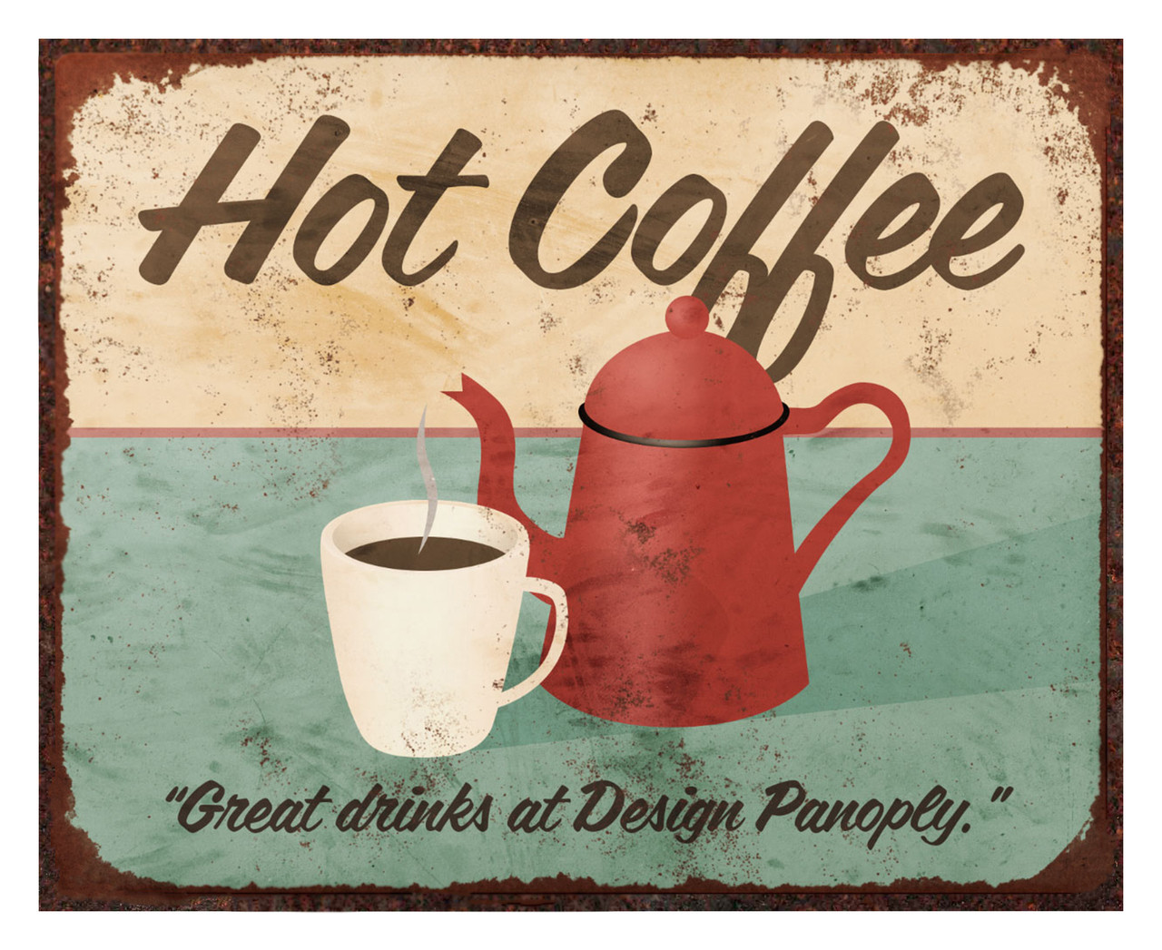 Old Vintage Hot Coffee Sign (Replica)/Aluminum Panel Coffee Sign
