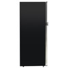 Stainless steel 10 cubic feet RV refrigerator side profile.