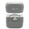 Newavo portable camping toilet with the top section separated from the waste tank.