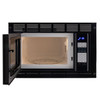 0.9 cubic foot black RV microwave with the door open.