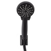 Black RV handheld shower head with wall mount front view.