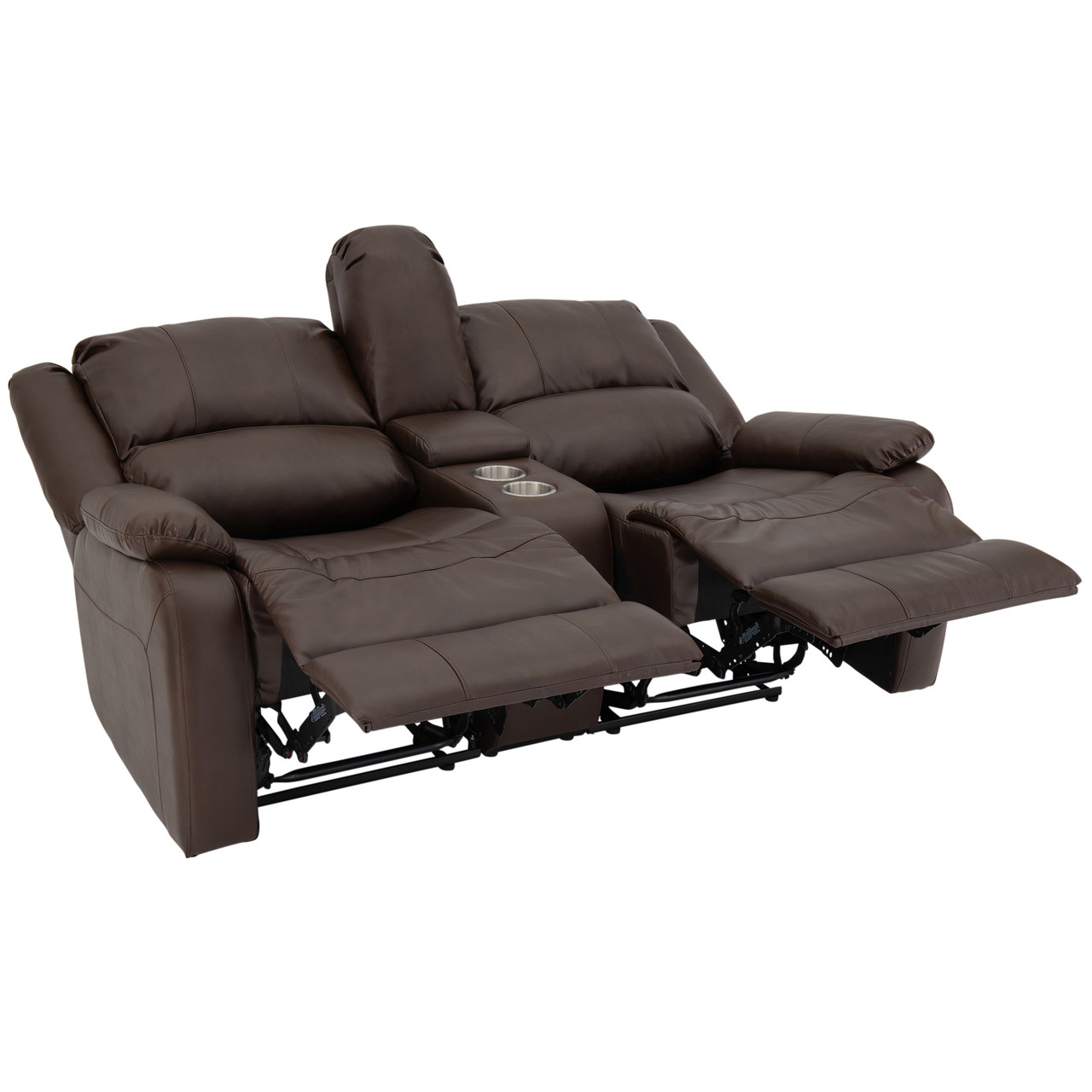 RecPro Charles 64 Double Recliner RV Sofa with Console and Cupholders | Zero Wall Loveseat for Camper | Wall Hugger Couch | Upgraded 2023 Fabric (Chestnut