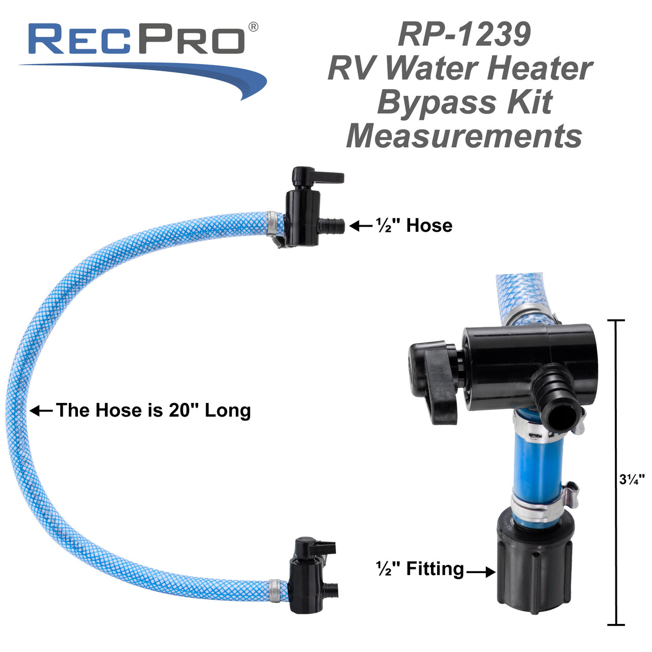 RV Water Heater Bypass Pressurized Hose and Fittings Kit RecPro