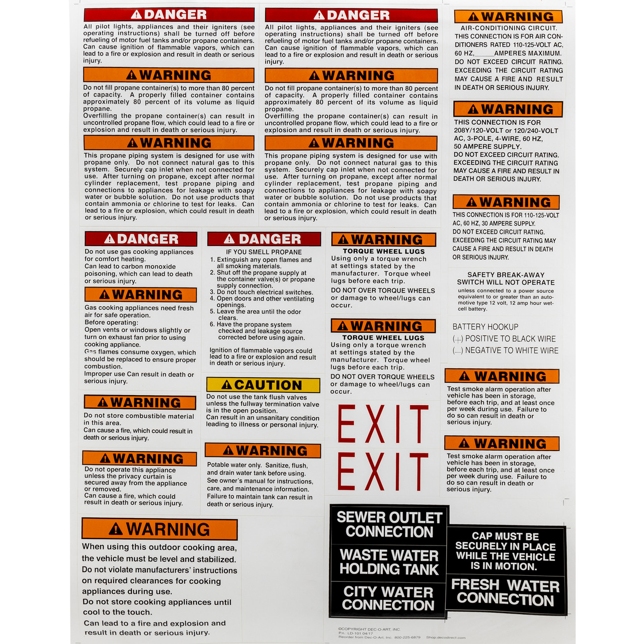 RV Safety Sticker Sheet RVIA and CSA Compliant - RecPro