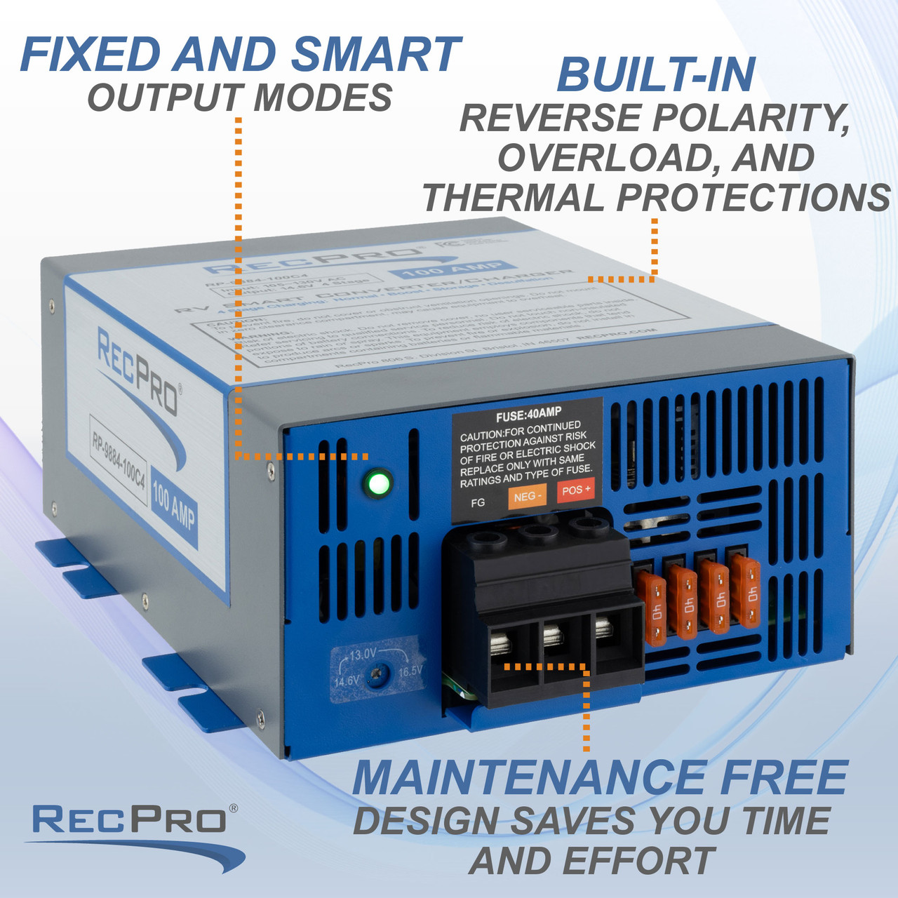RecPro 100W IP67 Waterproof Power Supply - 120V AC To 12V DC Converter For RV & Outdoor Use