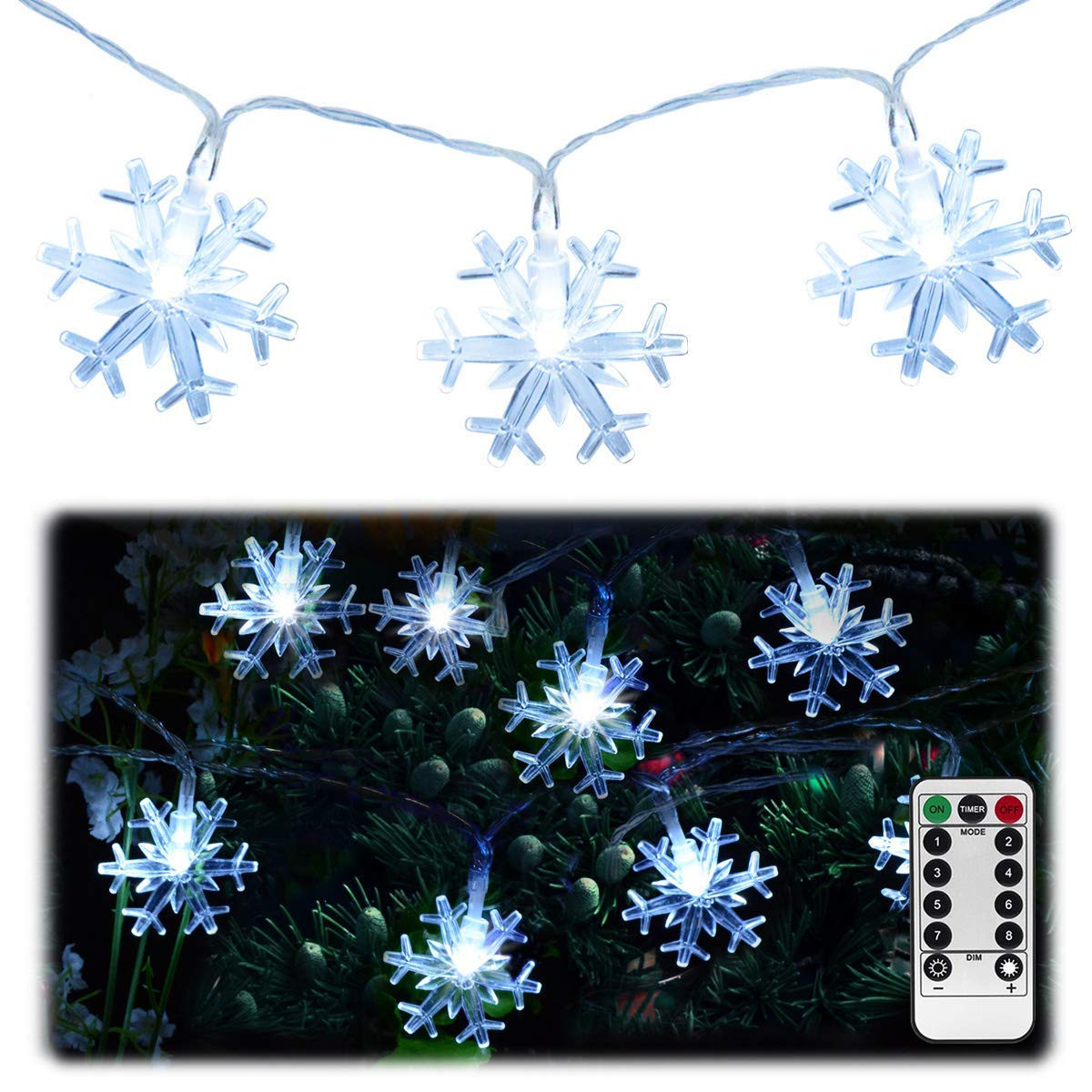 25' Snow Flake Battery Operated Lights - RecPro