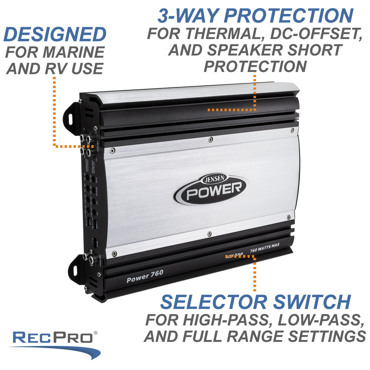 Power760 RV Stereo Amplifier 760W 4 Channel Amp - RecPro