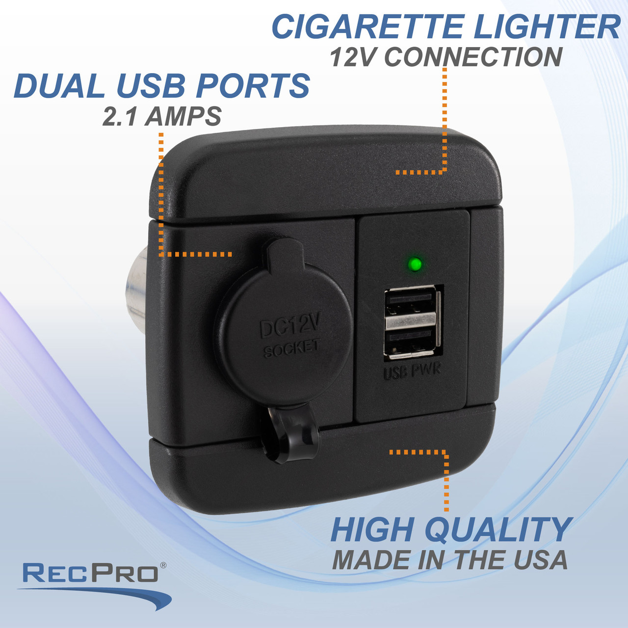 RV Cigarette Lighter Socket with Dual USB-A Ports - RecPro