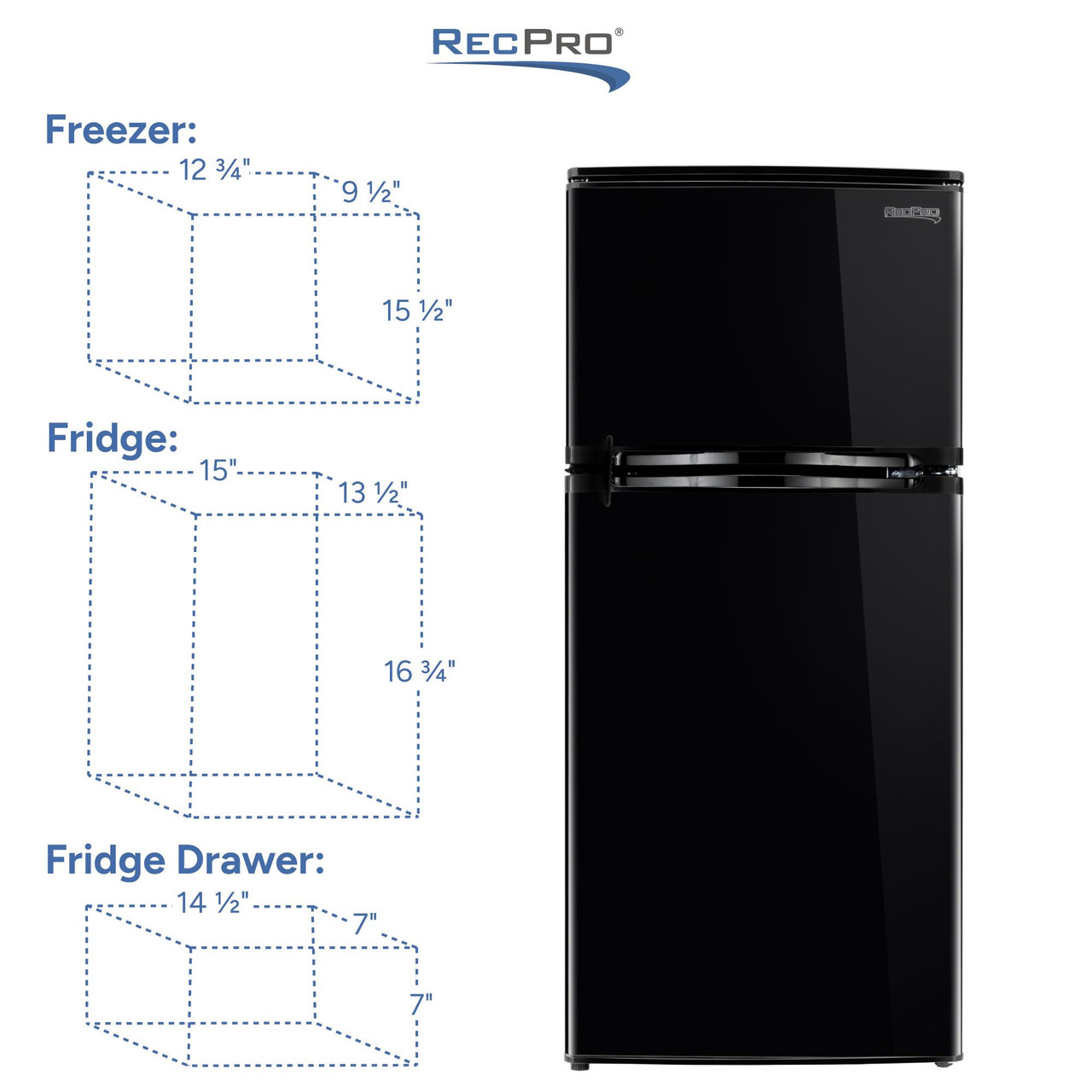 RV Refrigerator 4.4 Cubic Feet 12V Black - RecPro