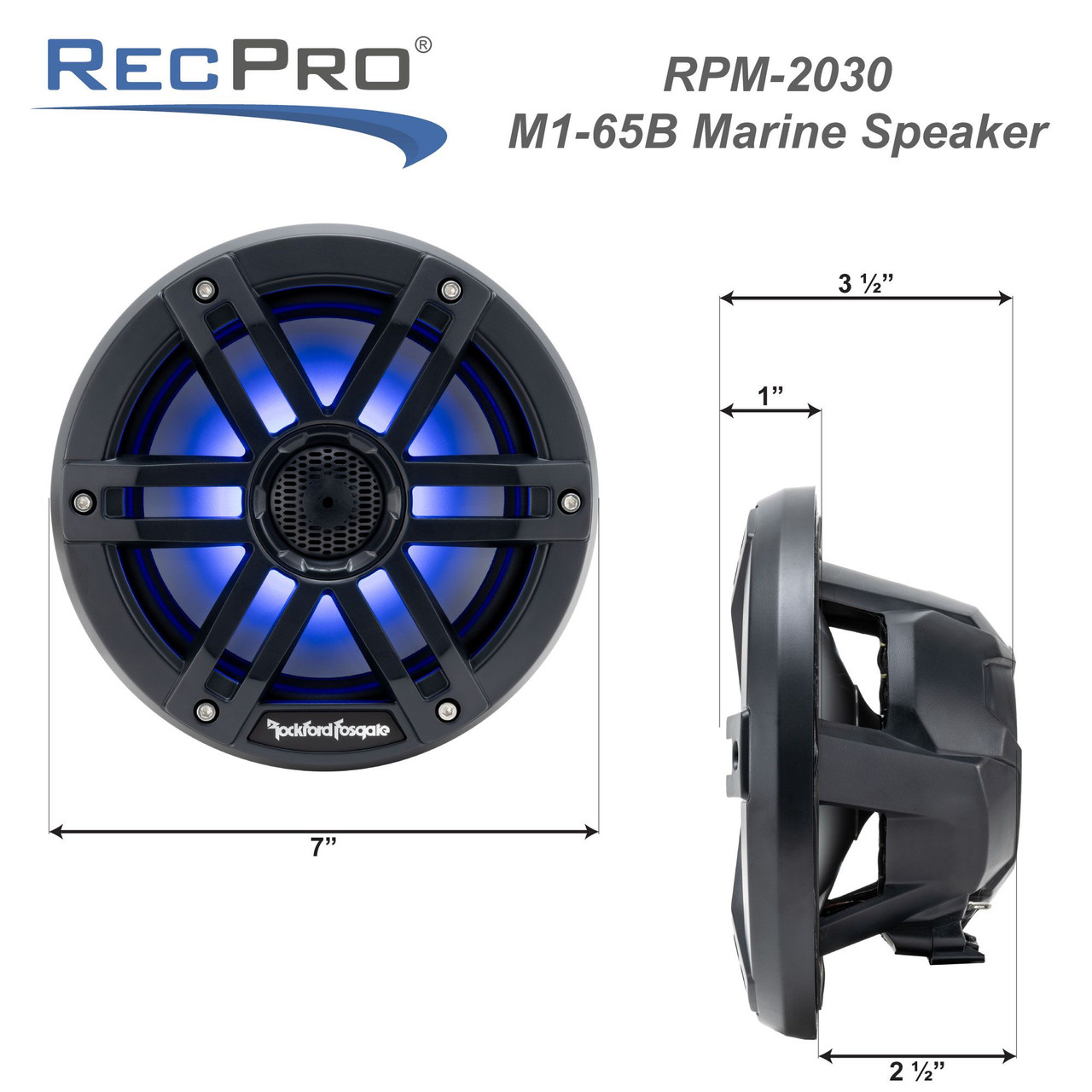 Rockford Fosgate M1-65B Marine Speakers RGB LED Waterproof