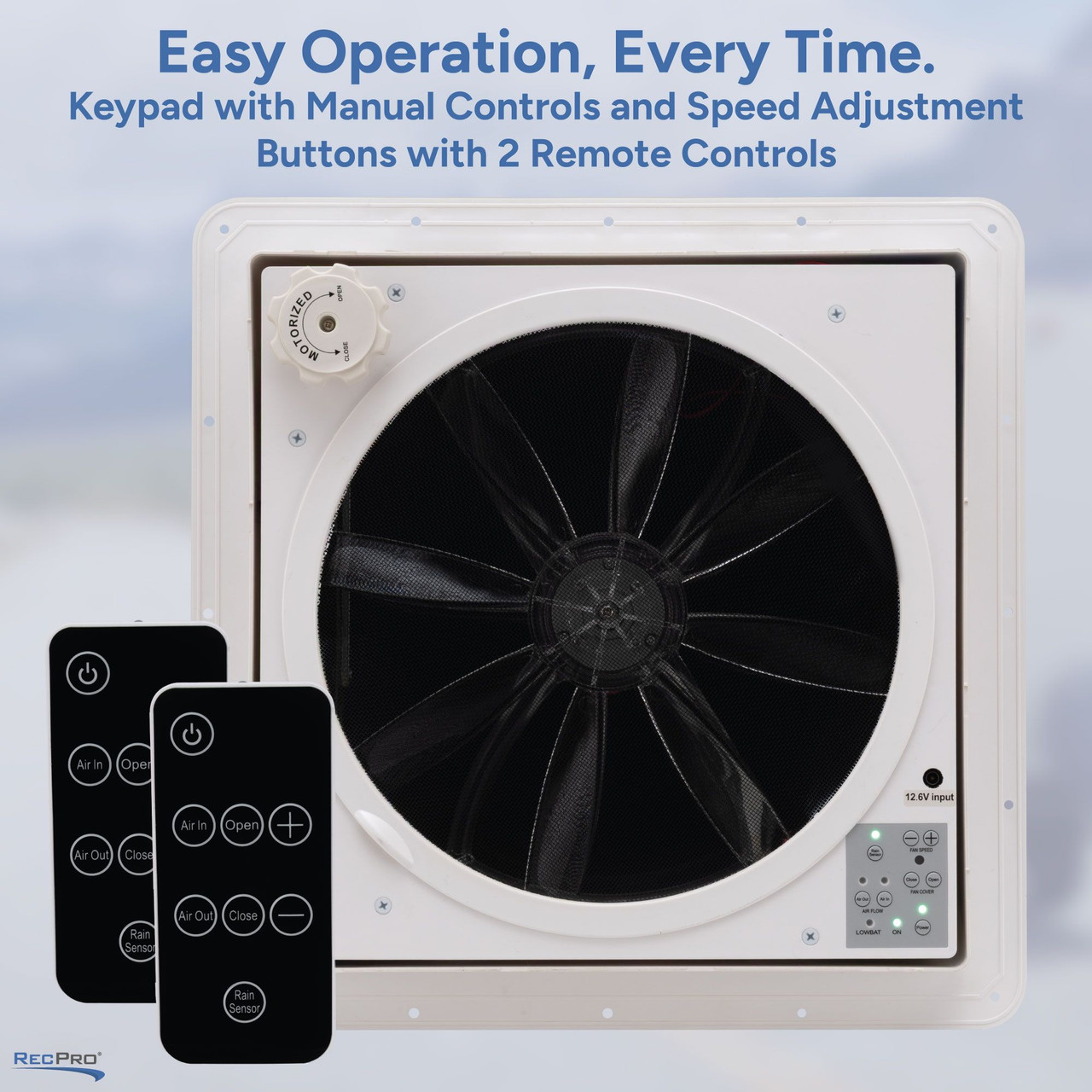 RV Solar Roof Vent with Rain Sensor and Remote - Dual Batteries