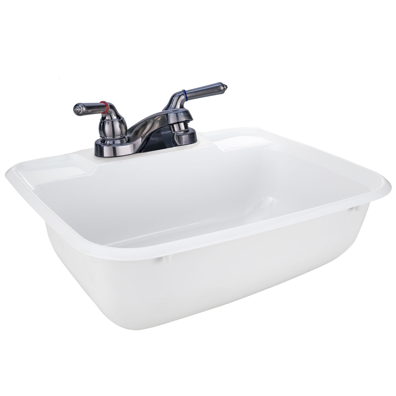 White Rectangle RV Bathroom Sink w/ Brushed Nickel Faucet Combo