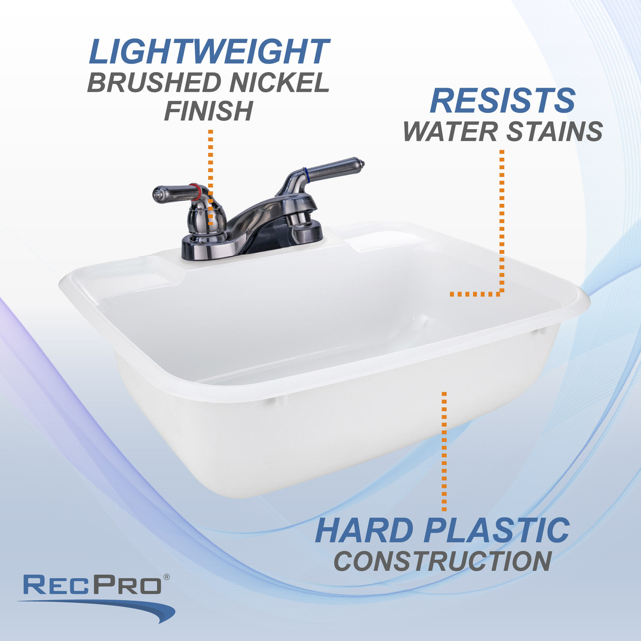 White Rectangle RV Bathroom Sink w/ Brushed Nickel Faucet Combo