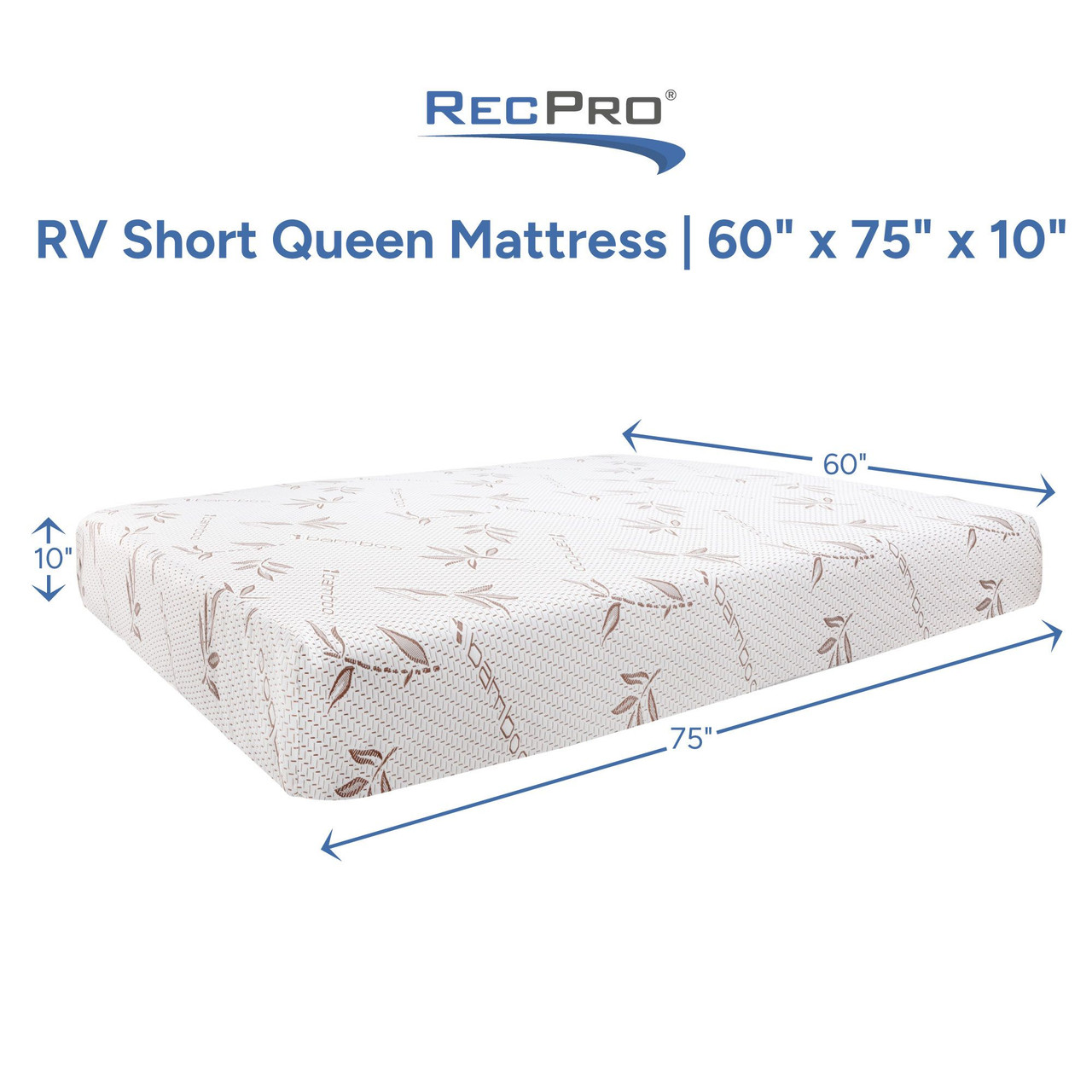 Materasso corto Queen RV 25,4 cm materasso in memory foam con copertura in tencel, Premier Cooling Green Tea/Gel Materasso medio rigido in scatola per camper/camion/rimorchio, CertiPUR-US 75 '' x 60