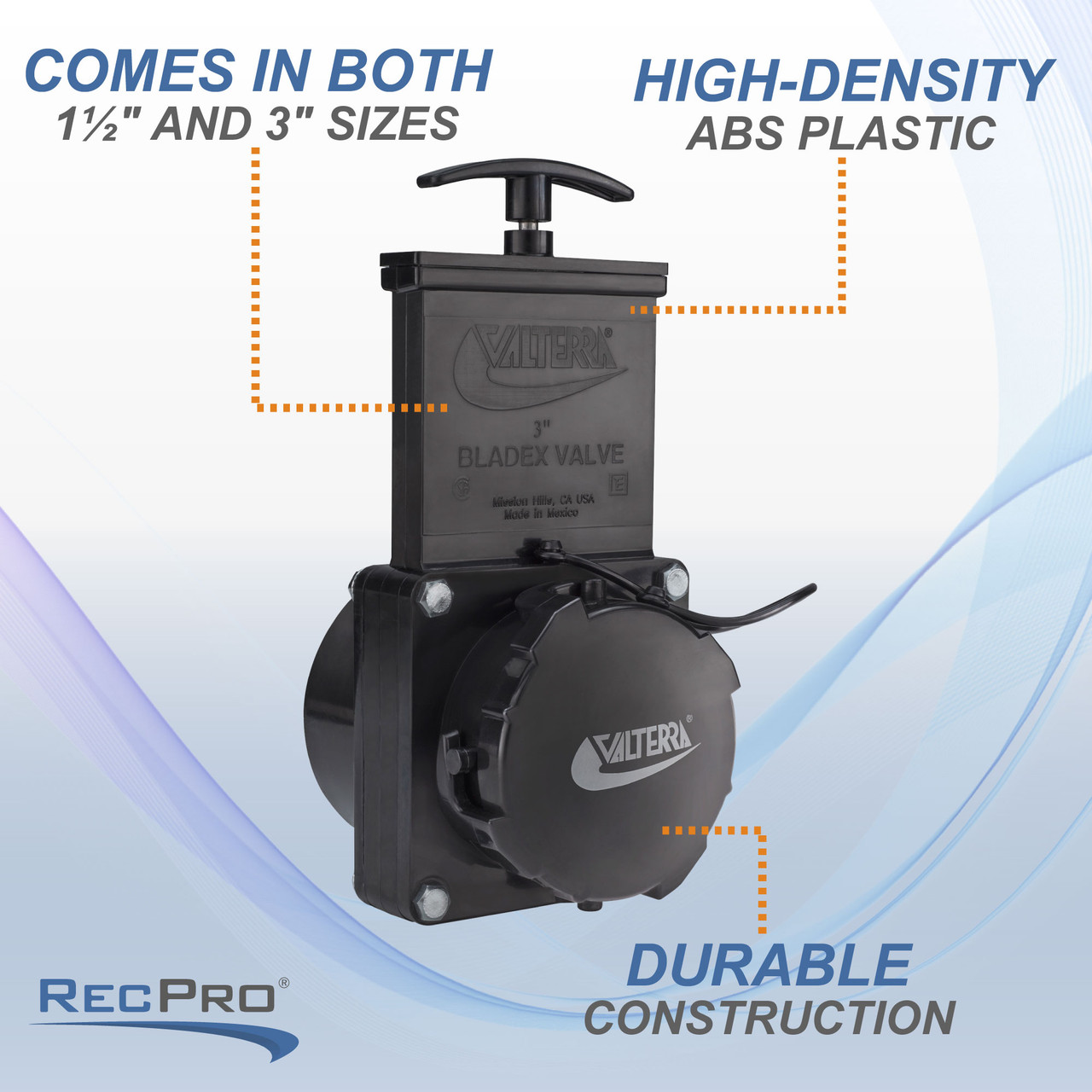 Valterra Waste Dump Valve for RV Black Water Tank - RecPro