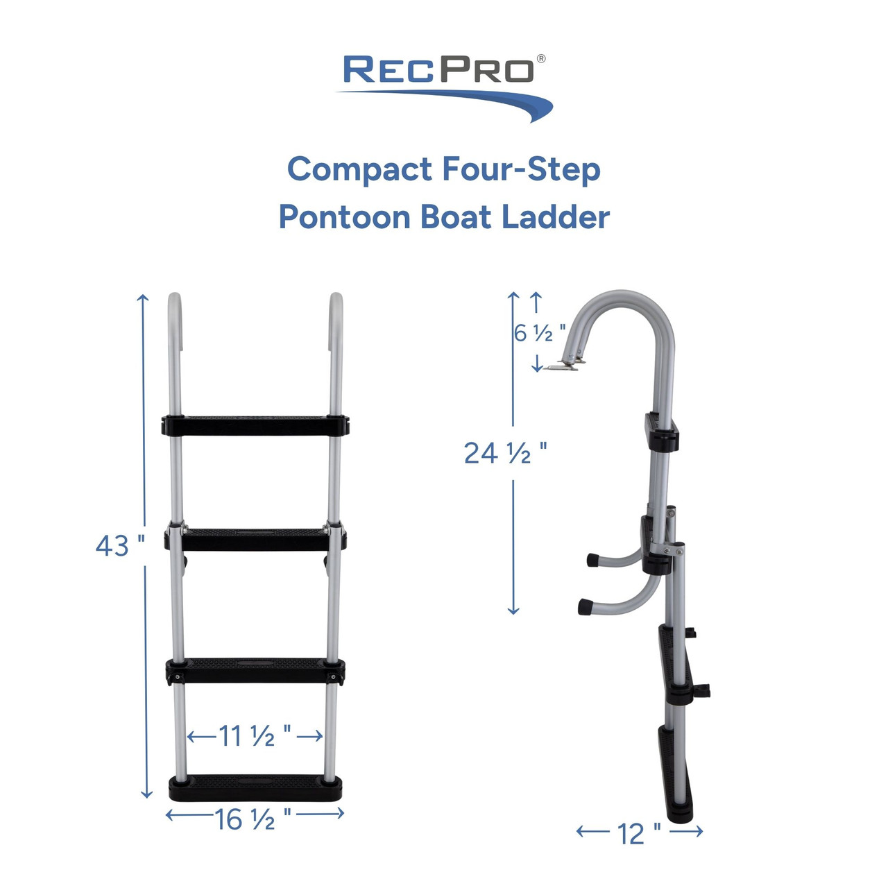 AL-B4 Compact Aluminum Four Step Pontoon Boat Ladder