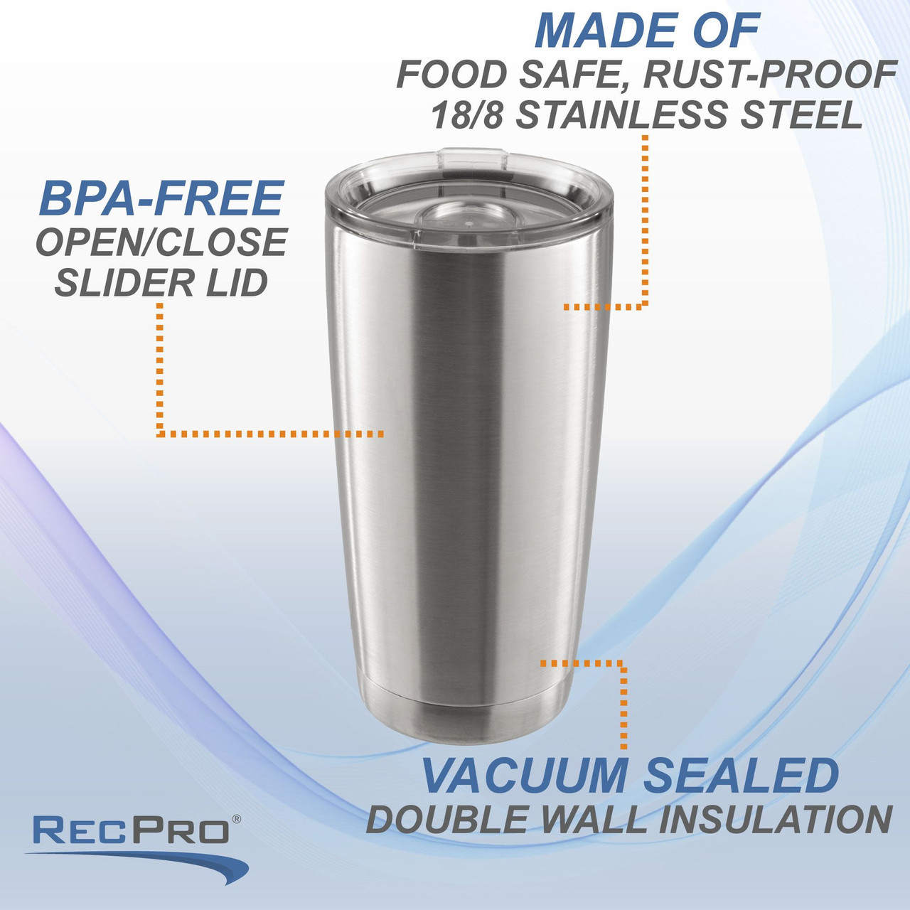 20oz Tumbler Vacuum Insulated 18/8 Stainless Steel Cup w/ Slider
