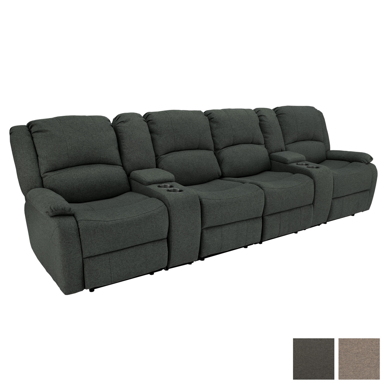 RecPro Charles 120 Quad Wall Hugger RV Recliner Sofa with Two Drop Down Consoles