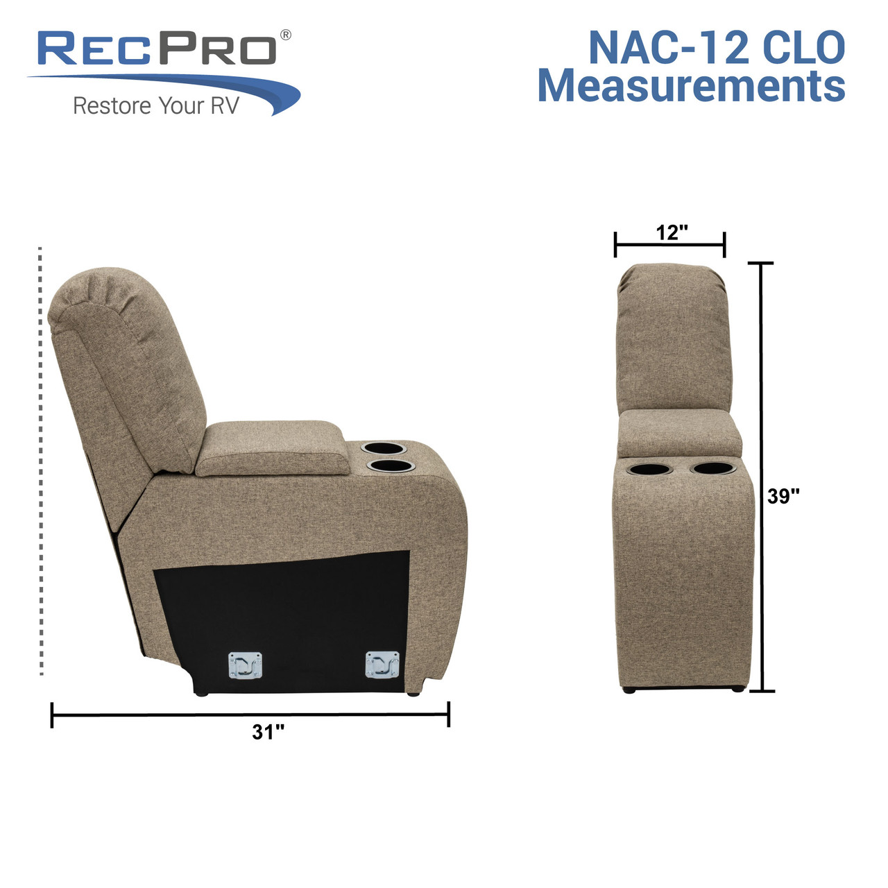 Recpro Charles 12 Rv Furniture Comfort Console With Cup Holders And Storage In Cloth Recpro