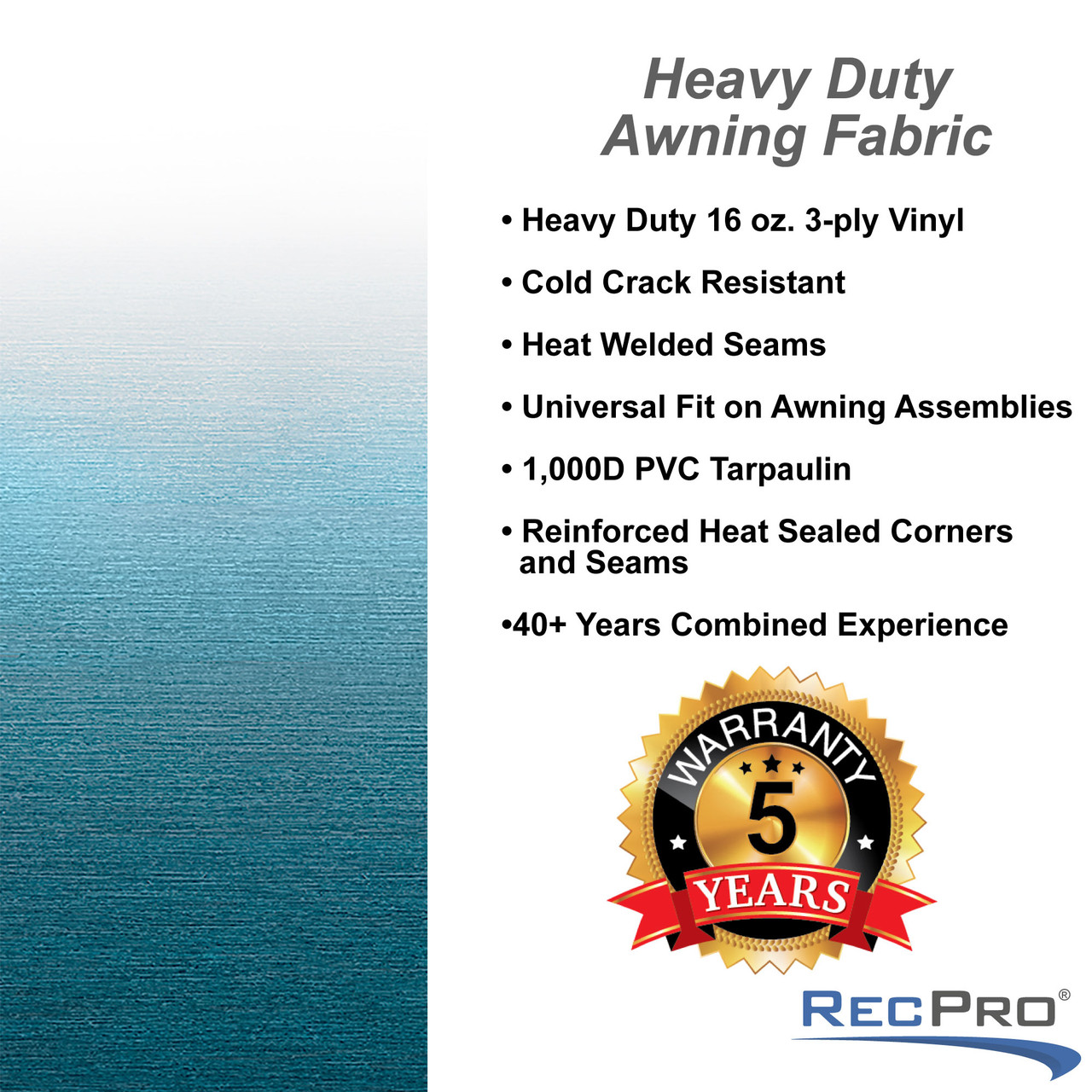 16' RV Awning Replacement Fabric Heat-Welded Seams (Actual Width 15' 1) -  RecPro