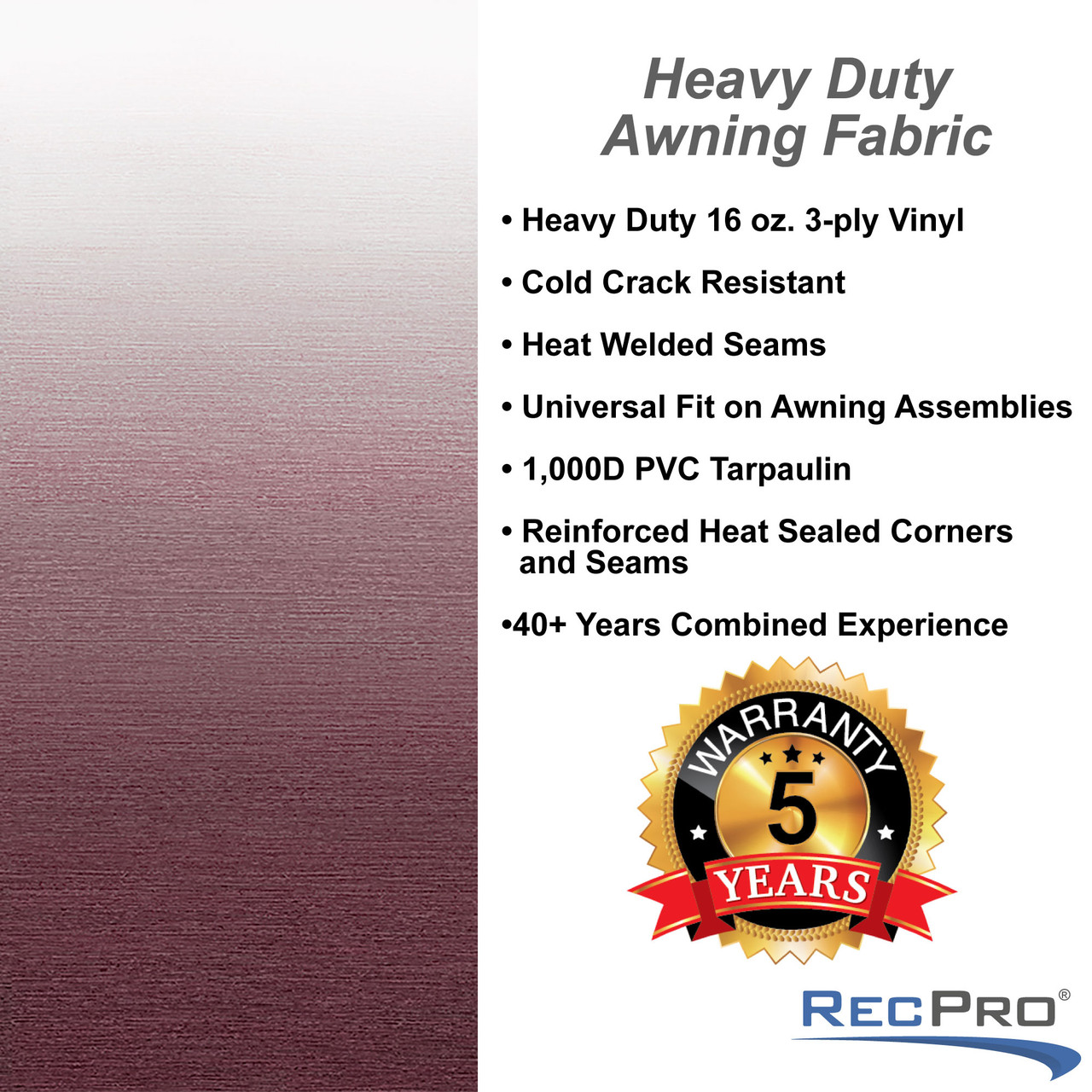 19' RV Awning Replacement Fabric Heat-Welded Seams (Actual Width