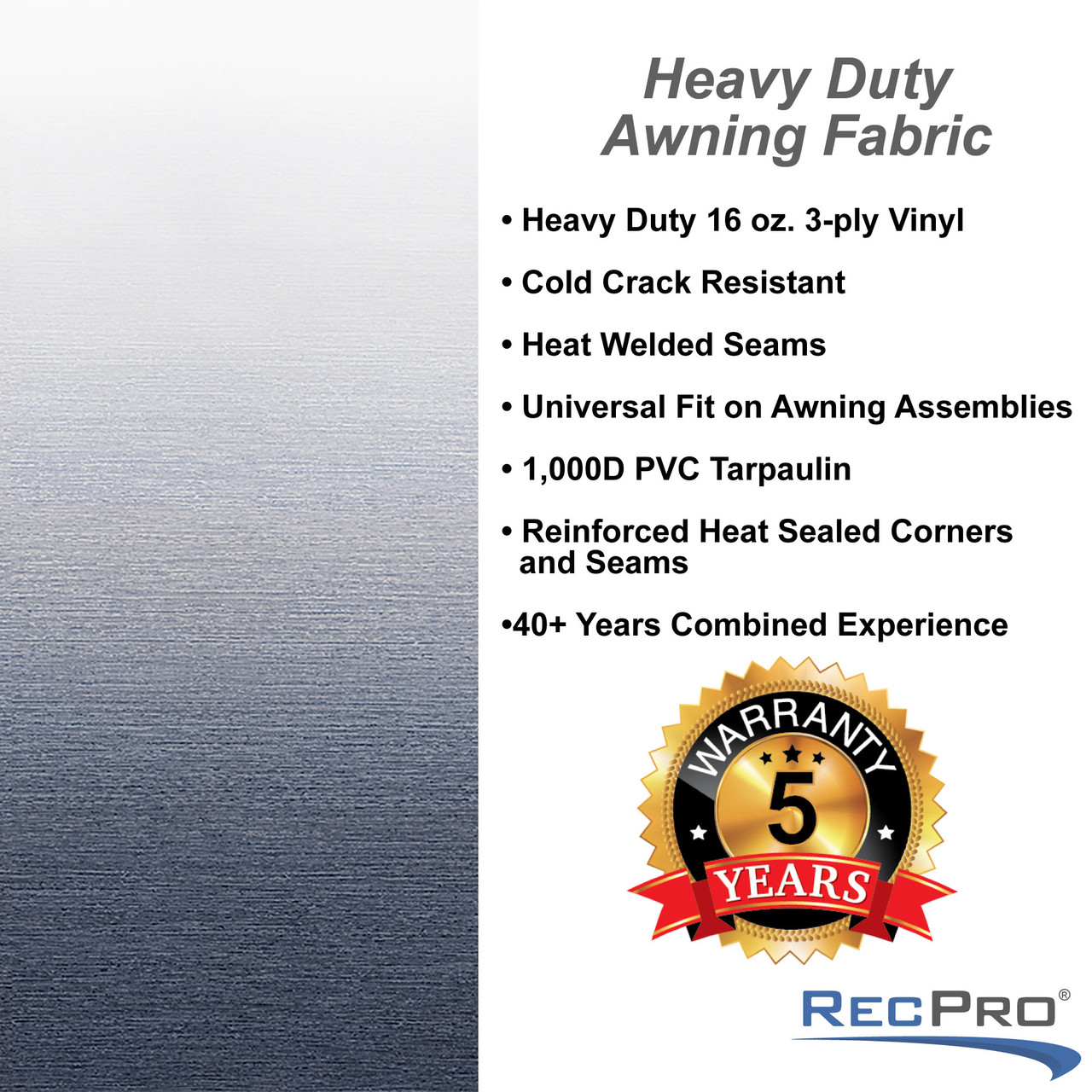 21' RV Awning Replacement Fabric Heat-Welded Seams (Actual Width