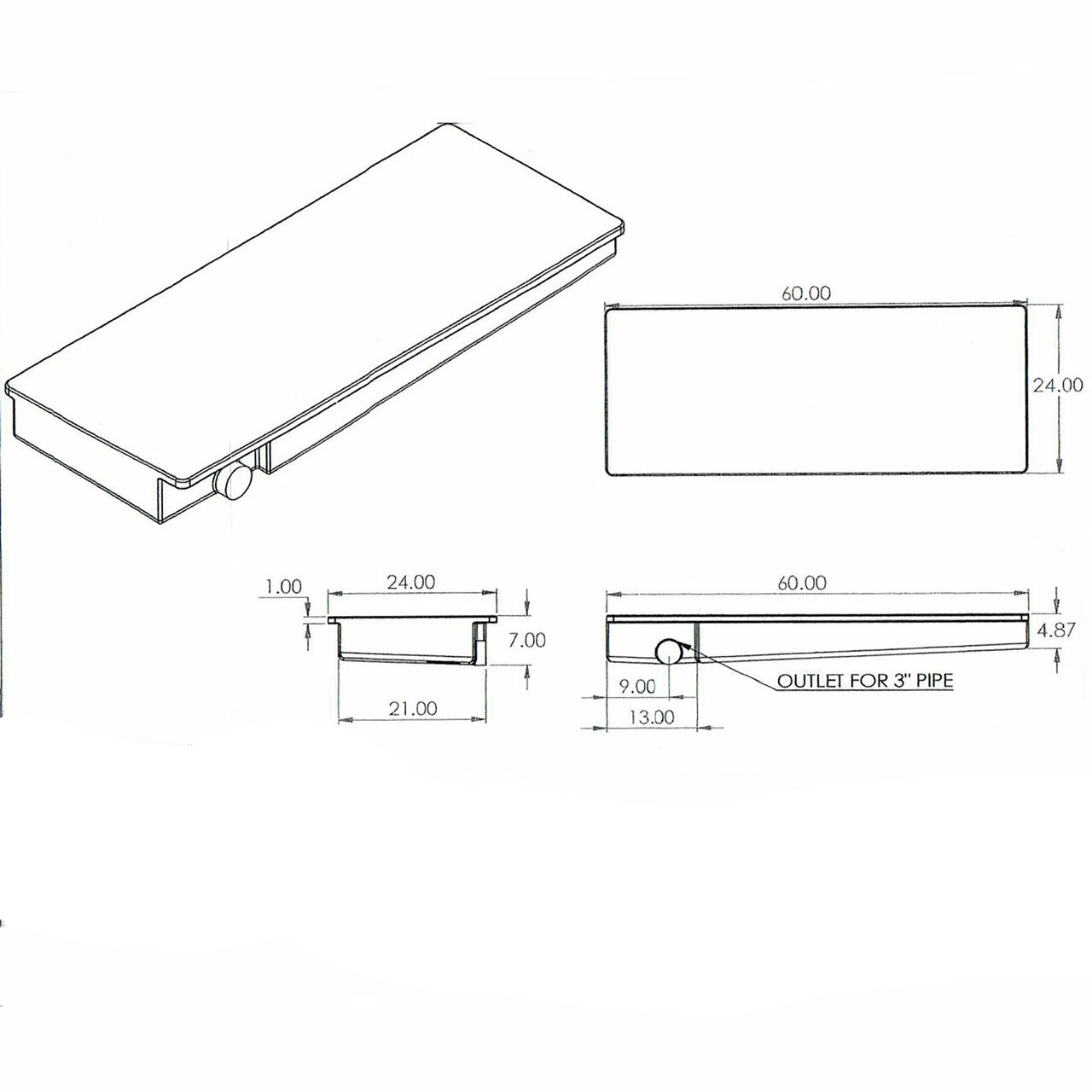 Alpha 28.5 Gallon 60 x 24 x 7 Black Water Tank VR24607HL - RecPro