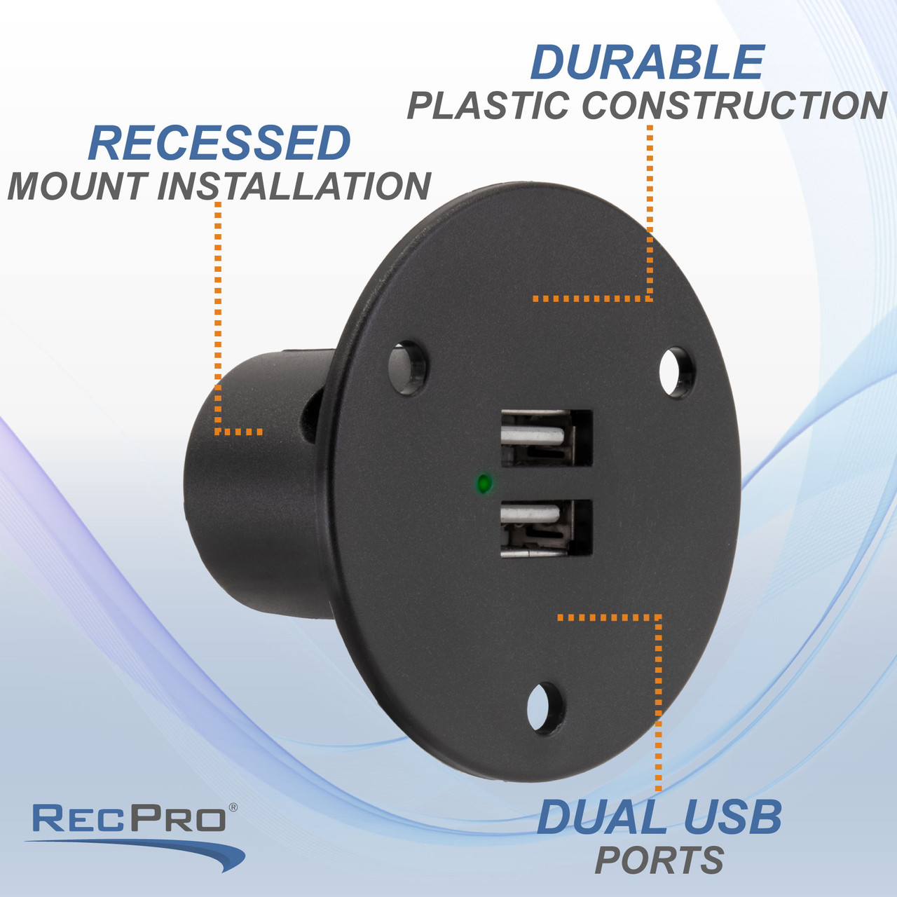 penge Mutton Bryde igennem RV Dual 12 Volt USB Charger Socket Black Recessed Mount - RecPro