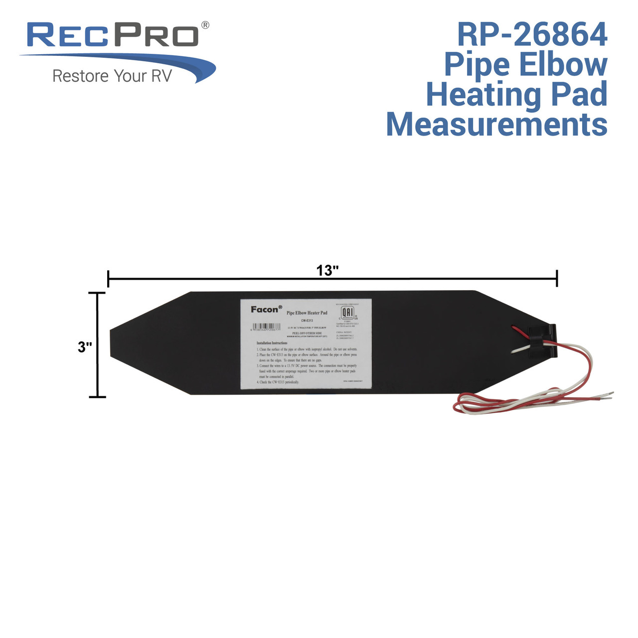 Rv Elbow Heater Pad 3 X 13 12v Recpro