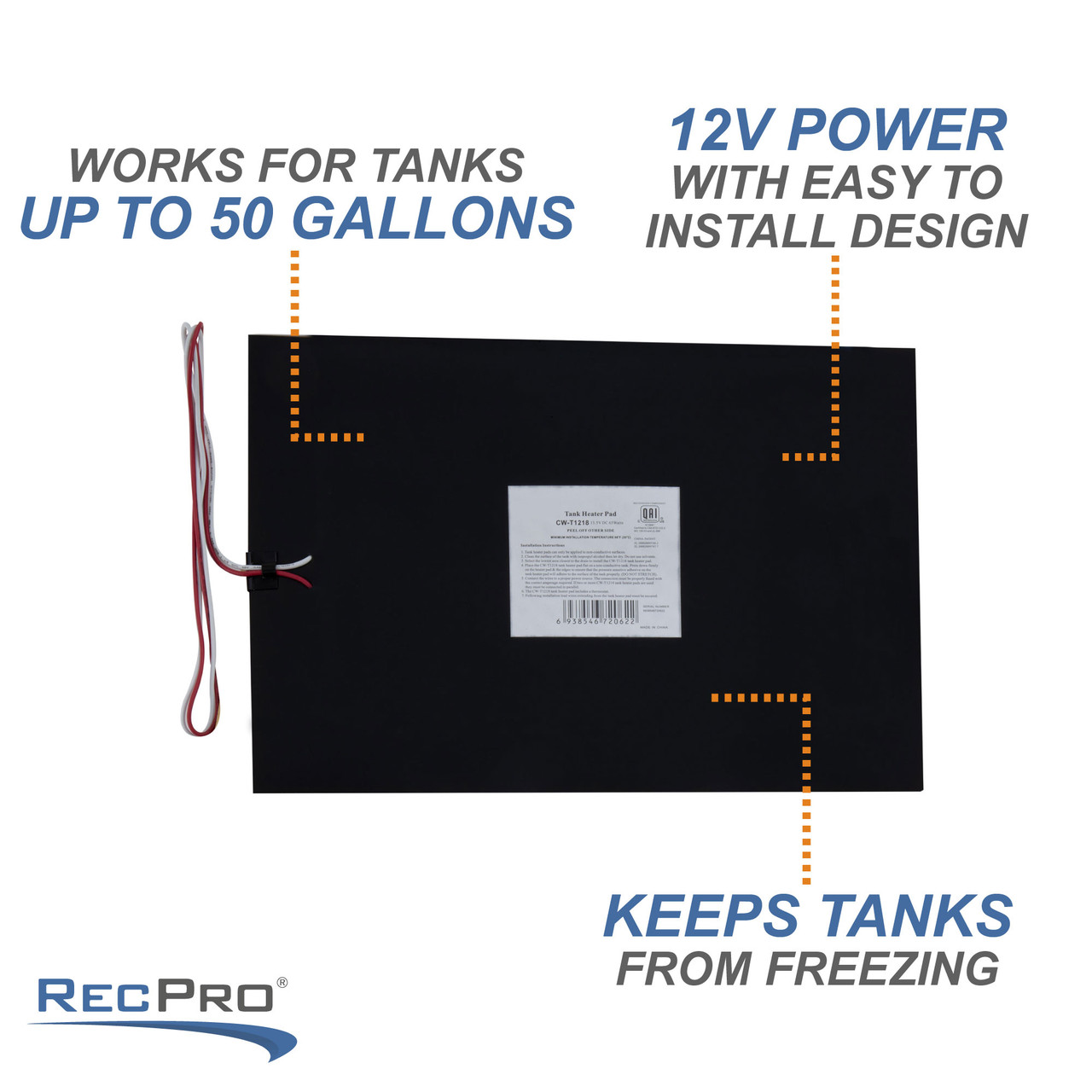 RV Tank Heater Pad 12 x 18 12v Kit - RecPro