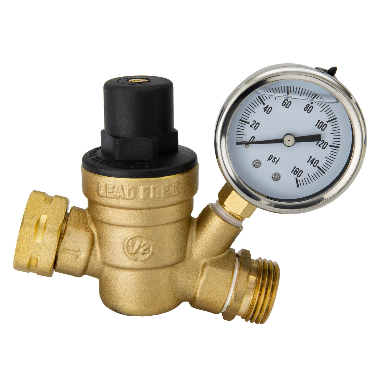 RecPro RV Brass Water Pressure Regulator with Gauge
