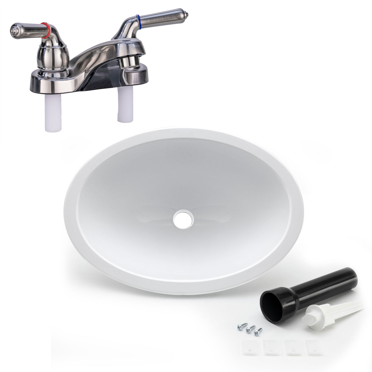 Rv Oval White Sink 10 X 13 With Stopper And 4 Lavatory Faucet