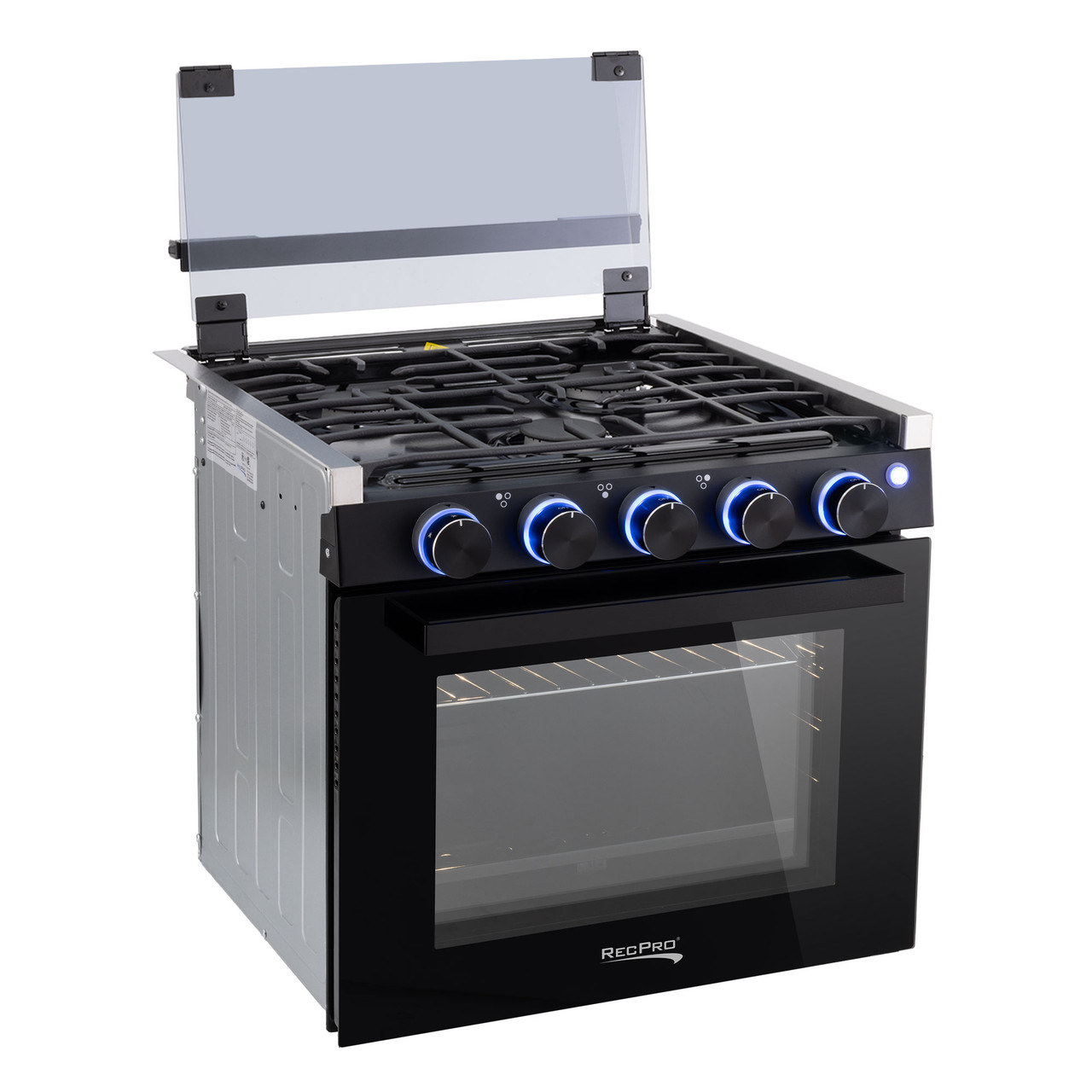 RecPro RV Stove GAS Range 21 Tall Optional Vented Range Hood Black or Silver Color options (Silver, No Vented Range Hood)