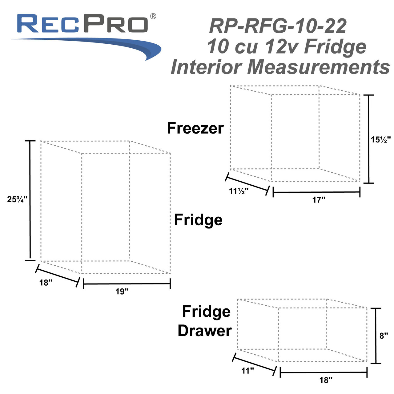 RecPro RV Refrigerator Stainless Steel | 4.3 Cubic Feet | 12V | 2 Door Fridge