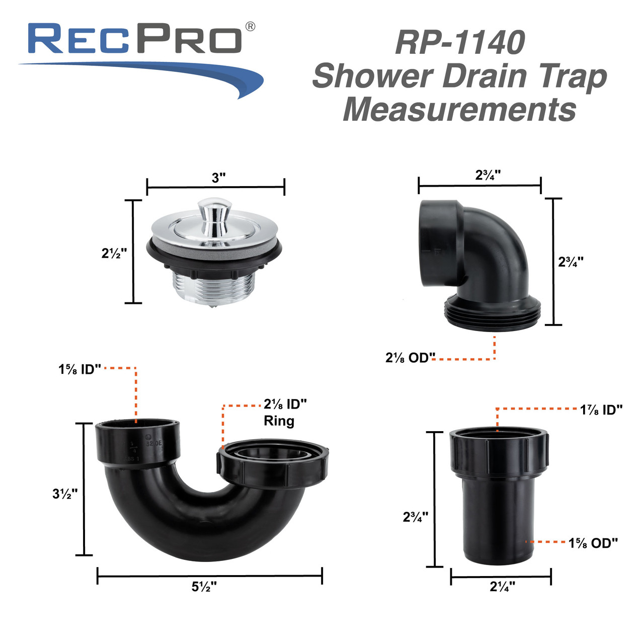 RV Shower Drain P Trap - RecPro