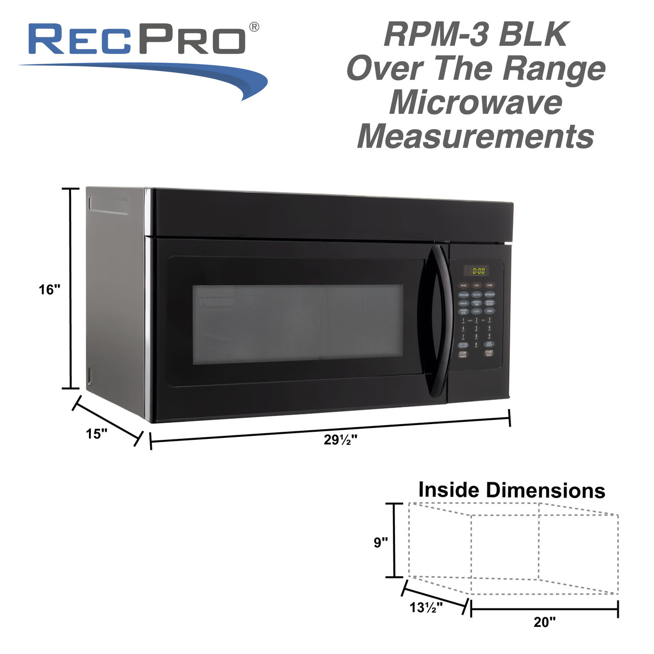 RV Microwave 30" Over the Range Convection Oven Black Finish Replaces