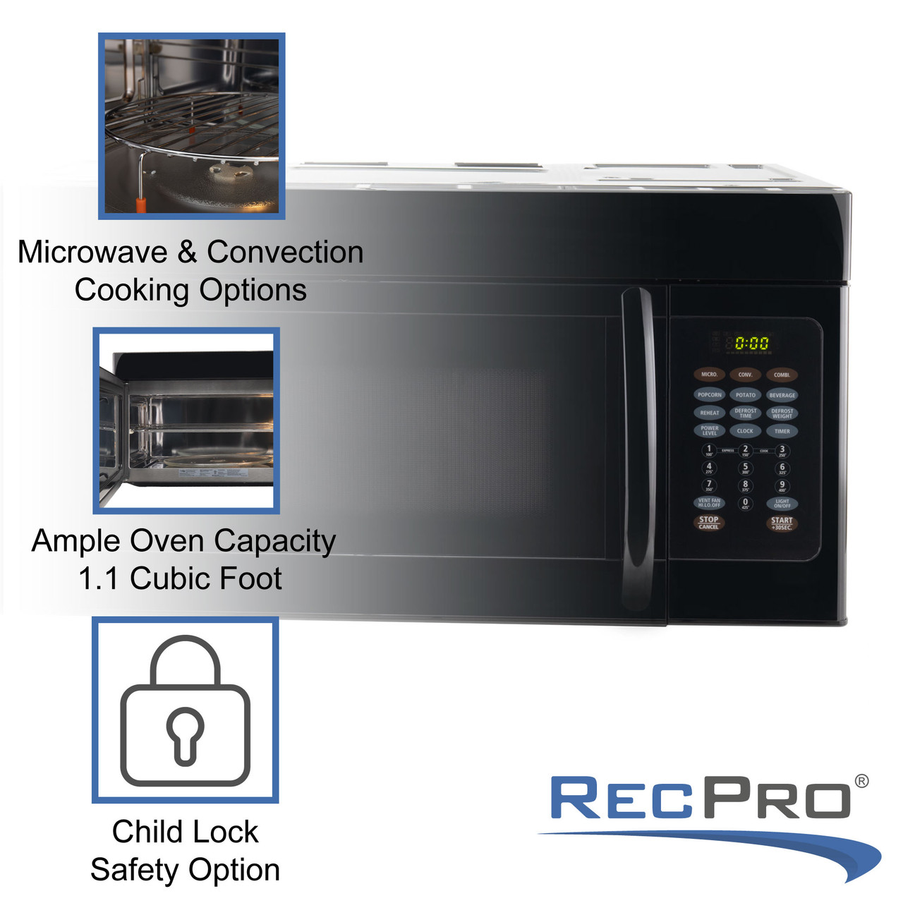 RecPro RV Convection Microwave Stainless Steel 1.1 Cu. ft. | 120V | Microwave | Appliances