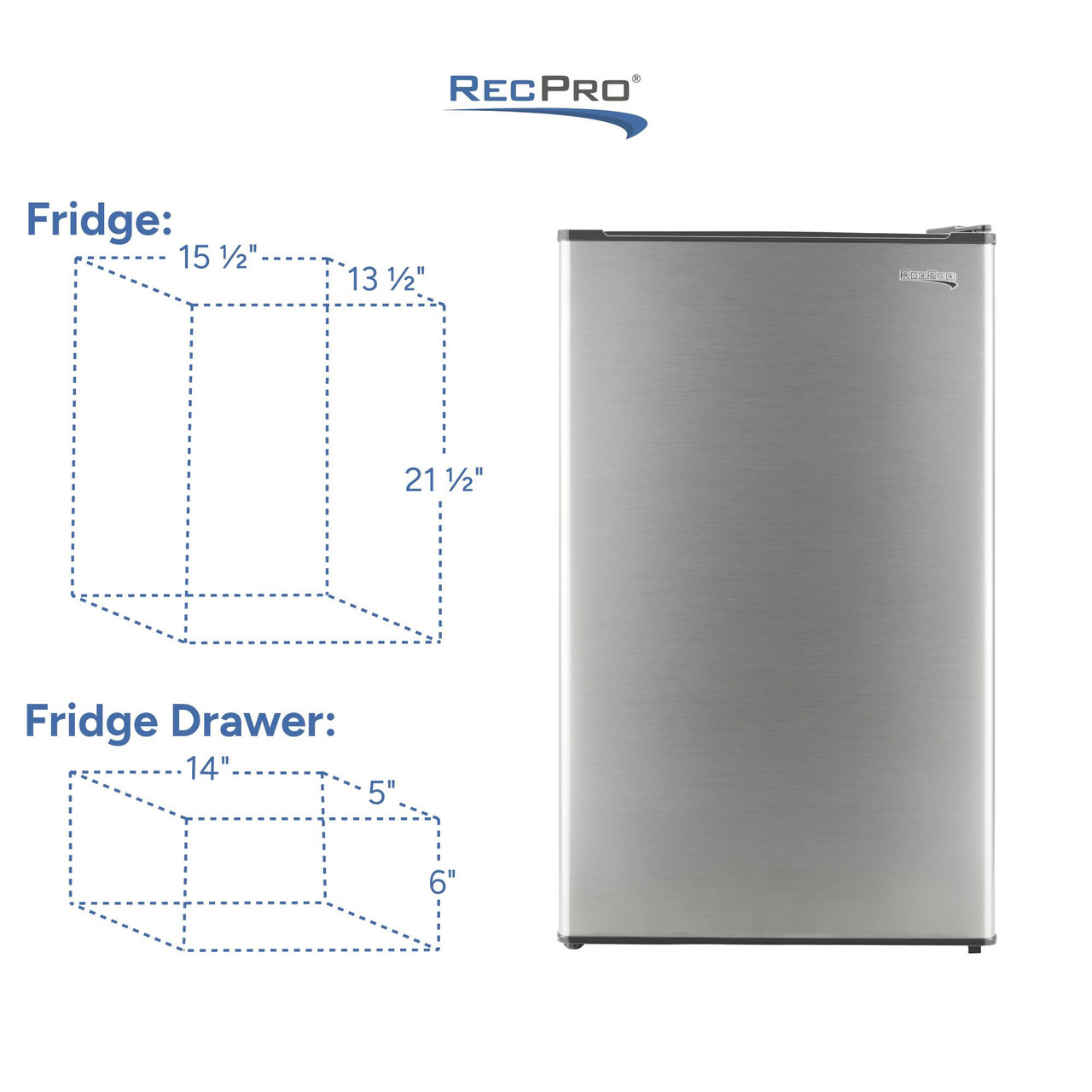RV Refrigerator 3.3 Cubic Feet 12V Stainless Steel - RecPro