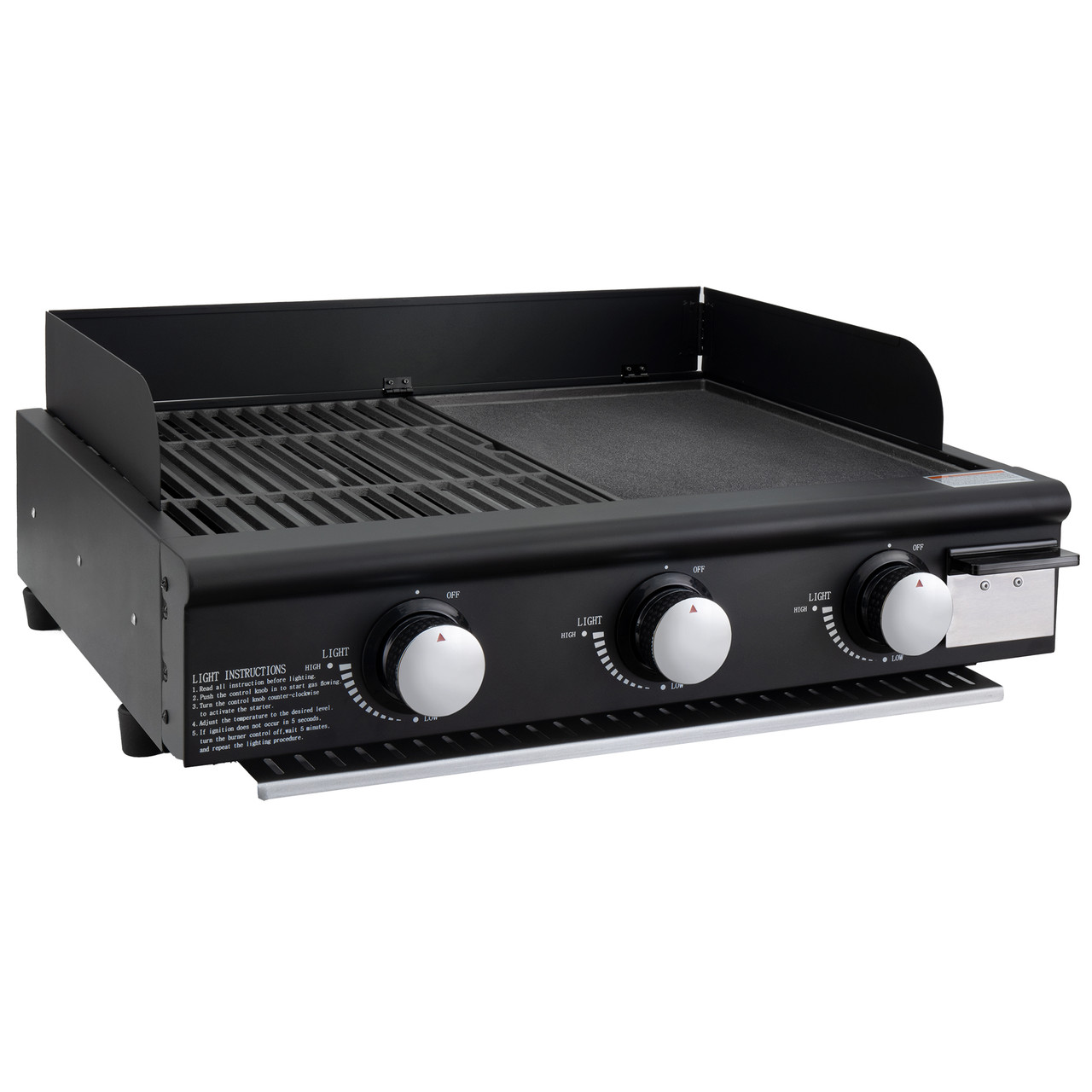 RecPro RV Side-by-Side Griddle and Grill | 3-Burner Propane GAS Cooktop | Flat-Top Grill and Grates | RV Grill