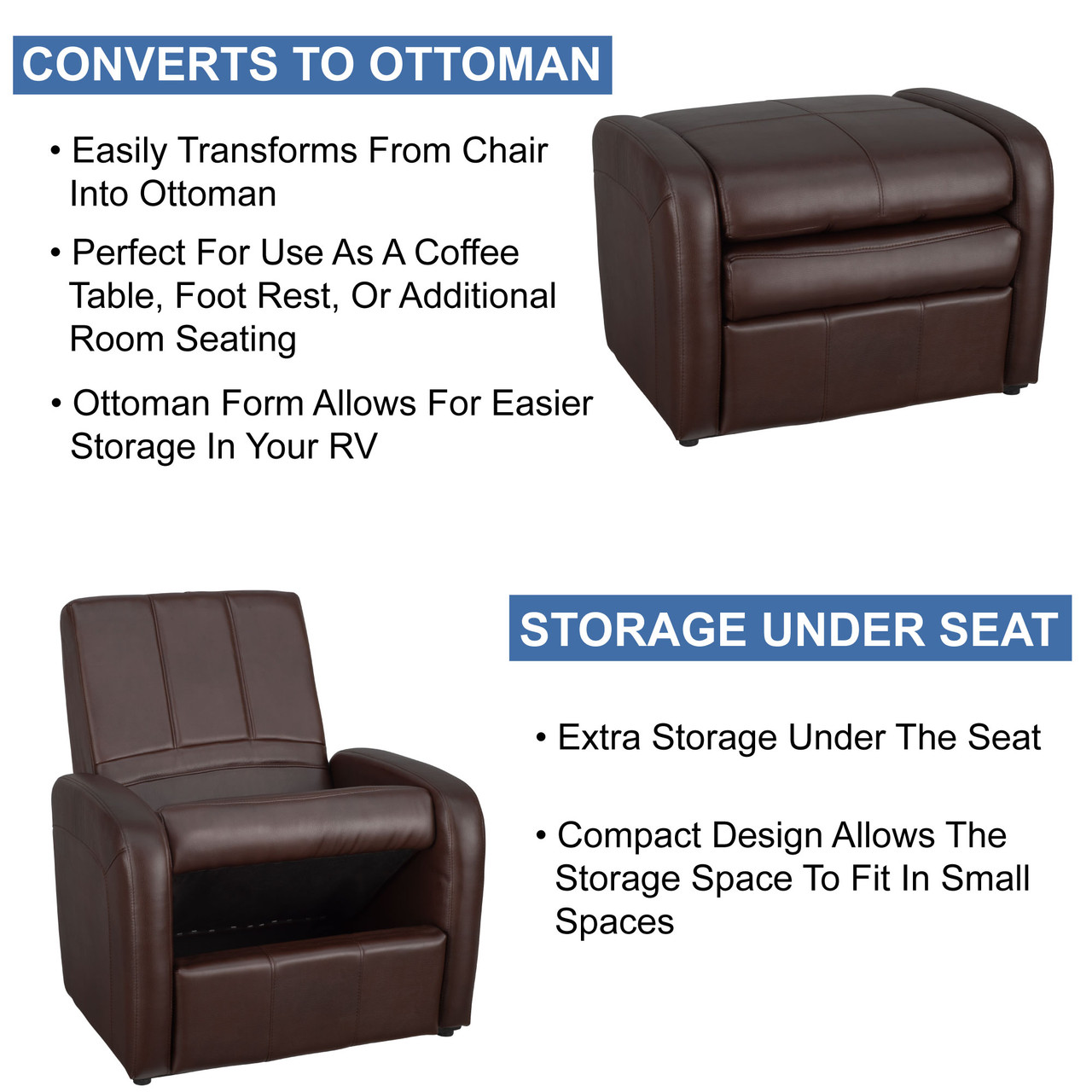 RecPro Charles RV Gaming Chair and Ottoman with Storage - RecPro