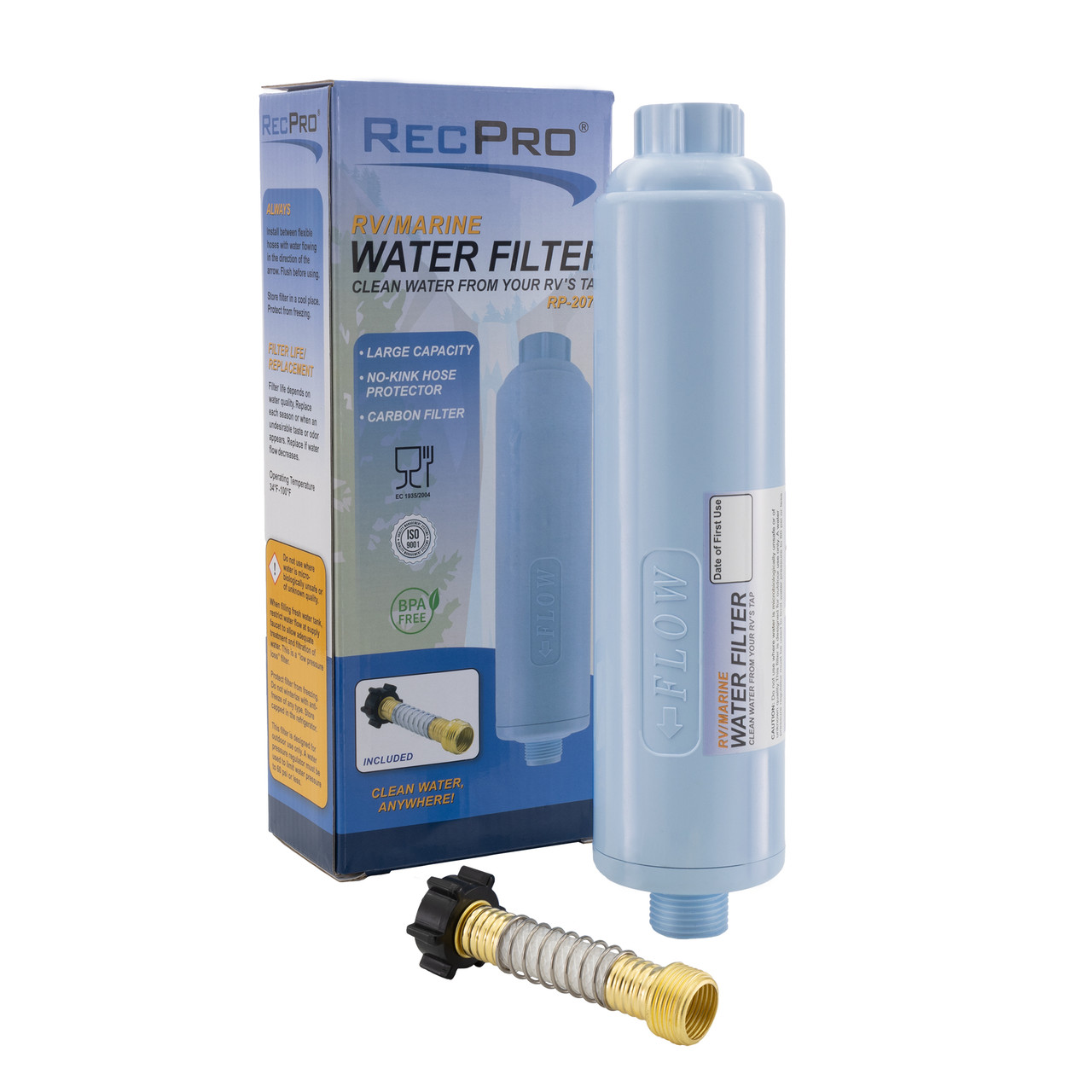 RV Water Filter with Flexible Hose Adapter - RecPro