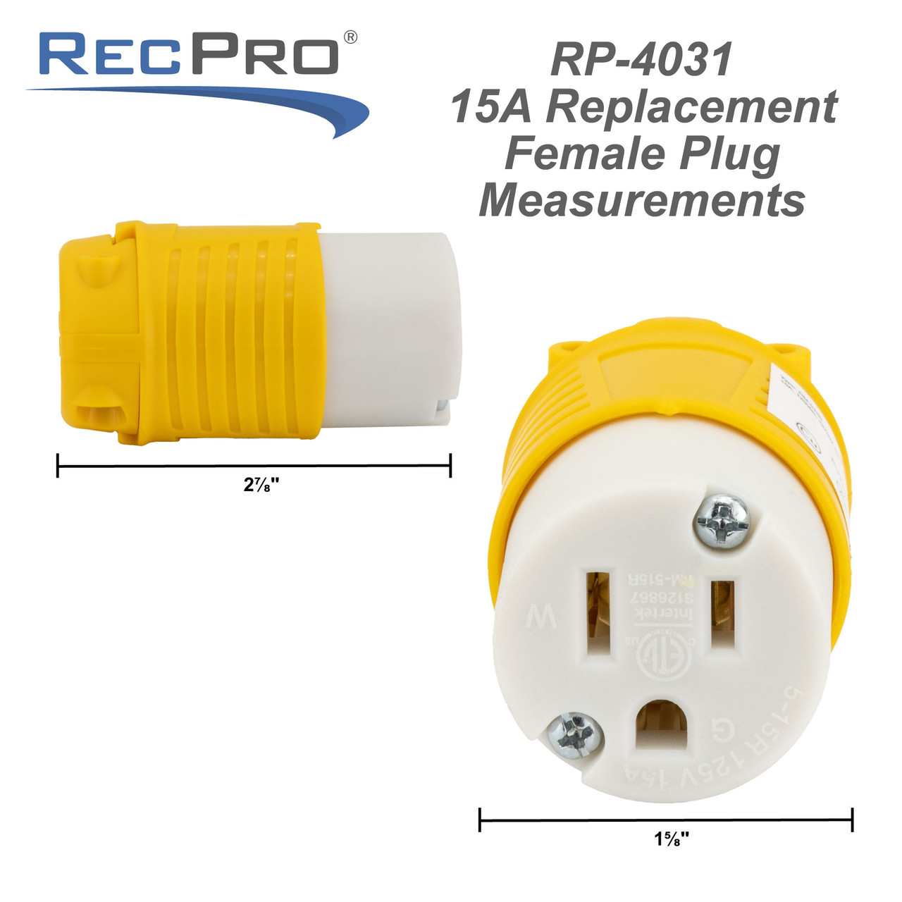 Replacement 15 Amp Female Extension Cord Plug RecPro