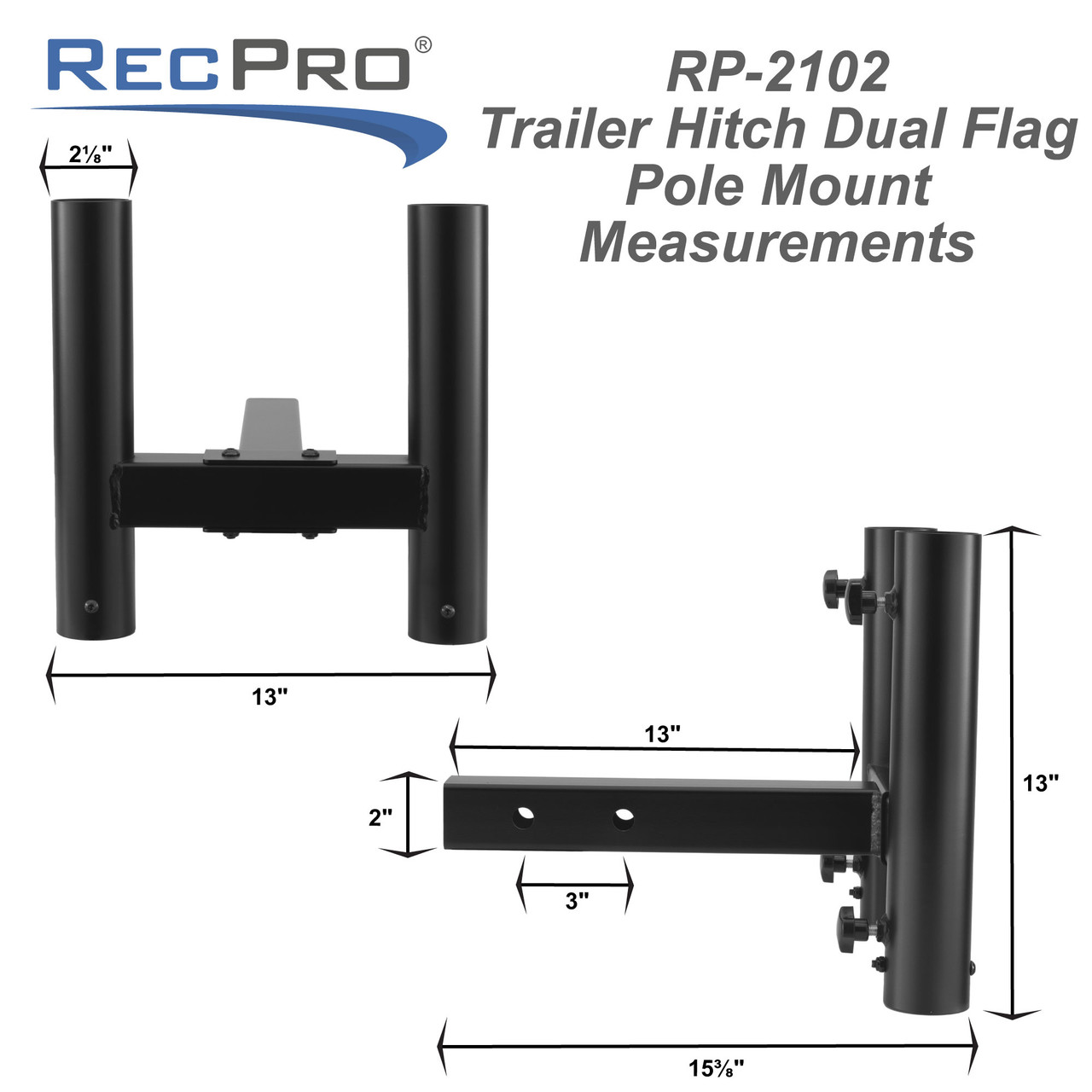 Trailer Hitch Dual Flag Pole Mount for 2" Receiver RecPro