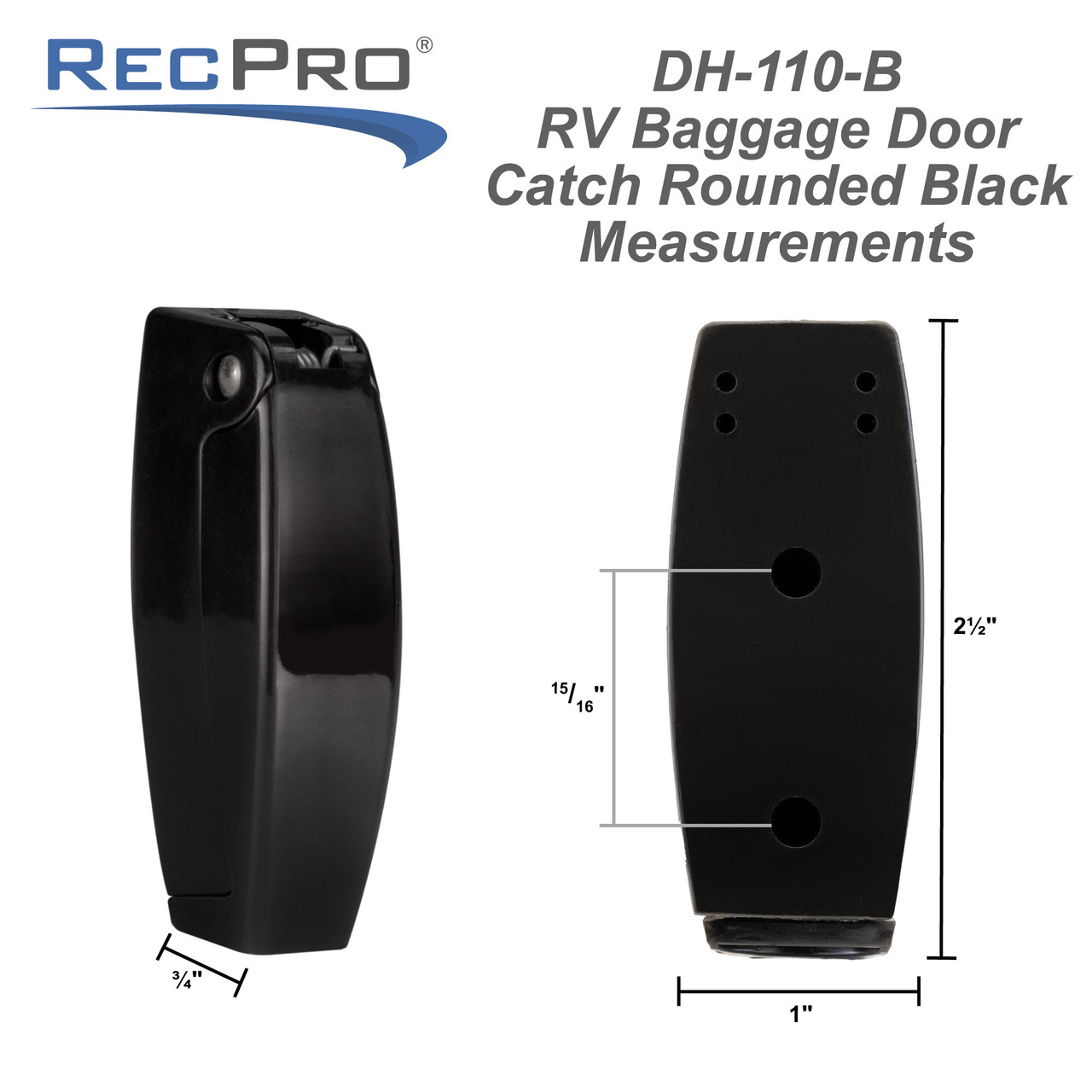 RV Baggage Door Catch Rounded Black RecPro