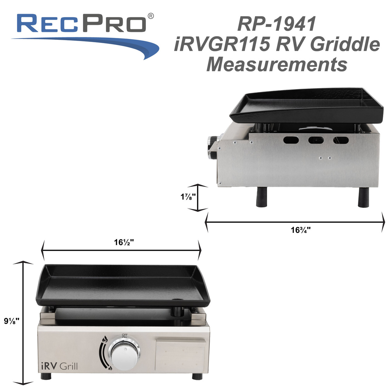 RecPro RV Side-by-Side Griddle and Grill | 3-Burner Propane GAS Cooktop | Flat-Top Grill and Grates | RV Grill