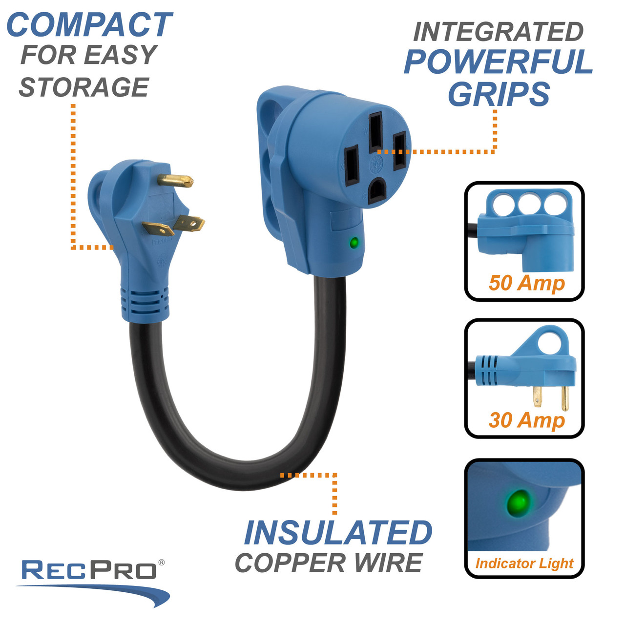 50 Amp RV Plug to 30 Amp Adapter - RecPro