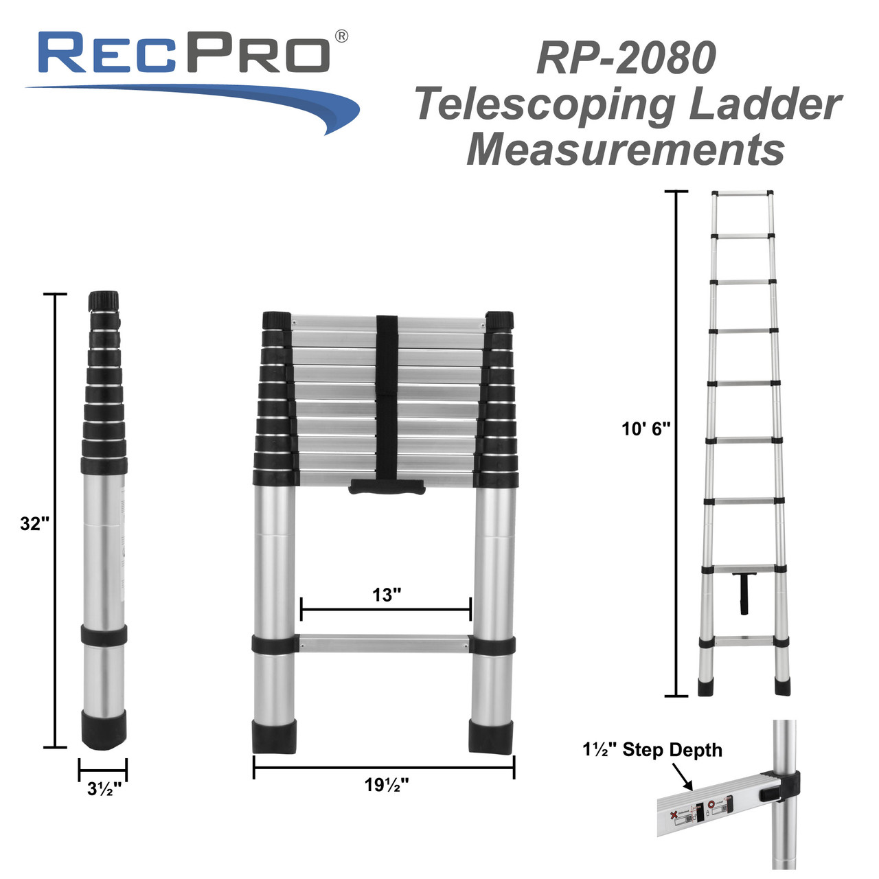 RecPro RV Telescoping Ladder 10.5ft - RecPro