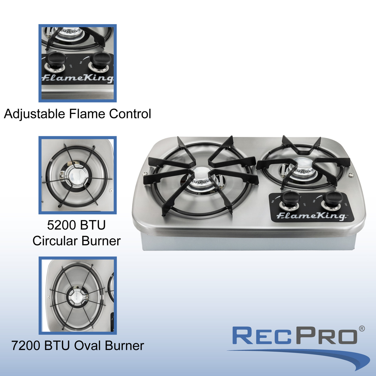 RV Two Burner Gas Cooktop with Cover - RecPro