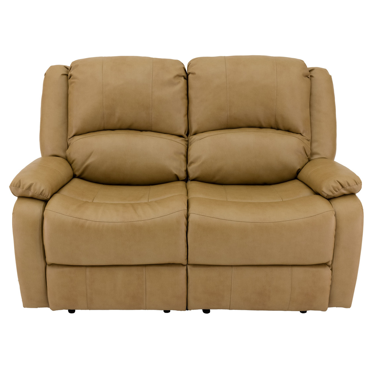 RecPro Charles 58 Inch Double Wall Hugger Recliner Sofa Loveseat For RV – Toffee Faux Leather, Manual Recline